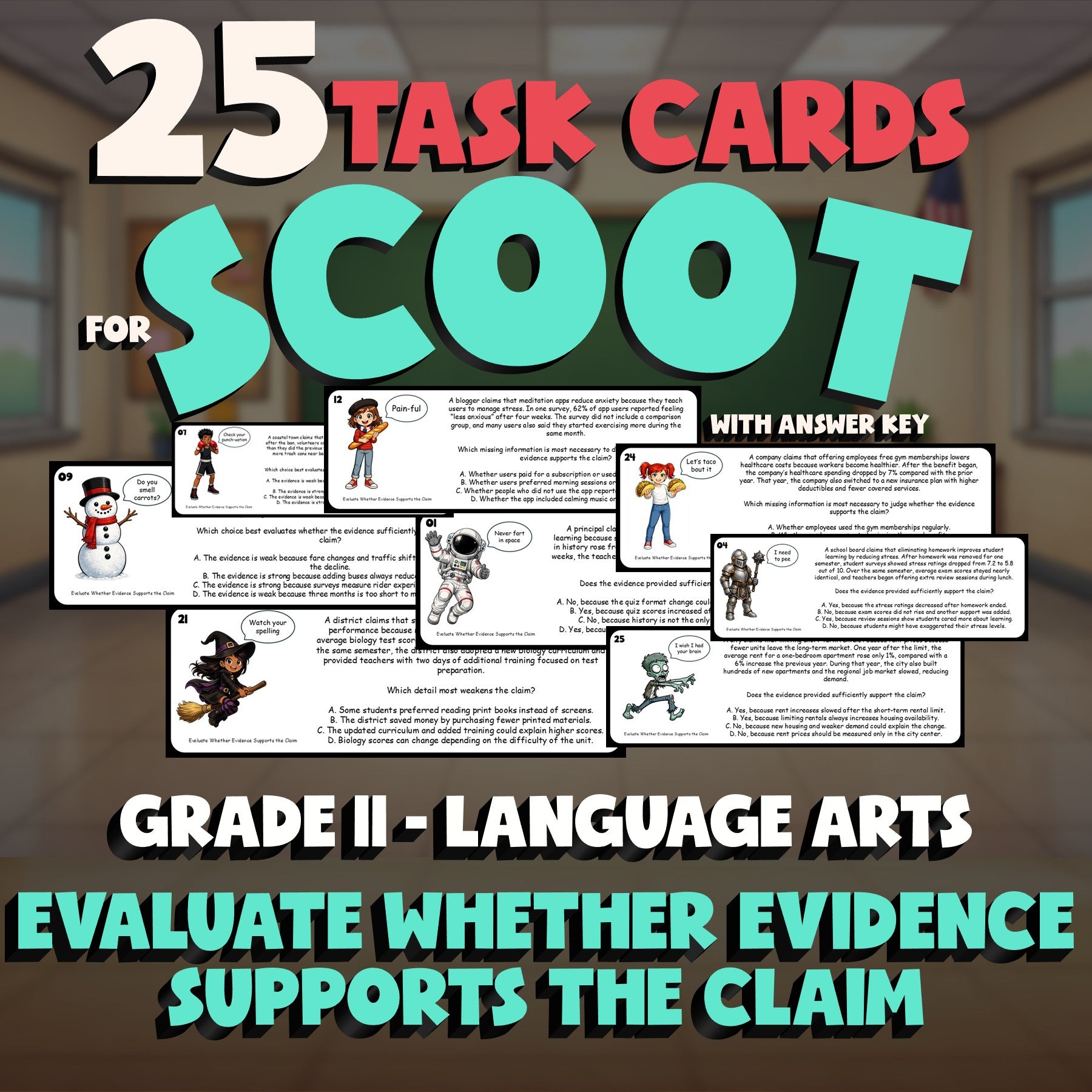 Evaluate Whether Evidence Supports the Claim SCOOT TASK CARDS ELA Game Grade 11