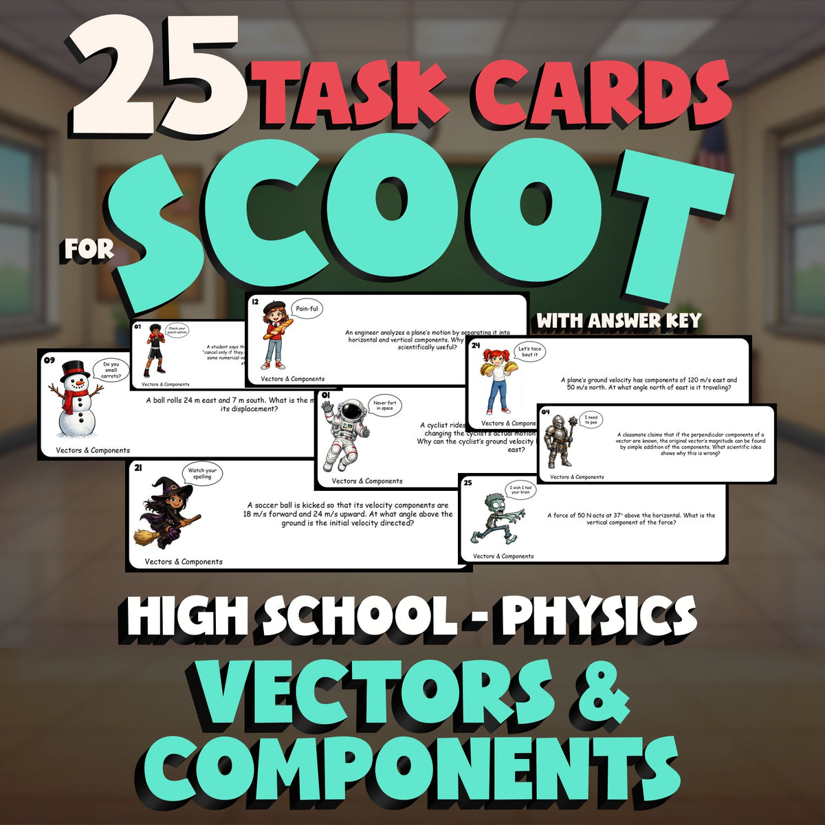 Vectors & Components SCOOT TASK CARDS Science Game - No Prep Physics Review