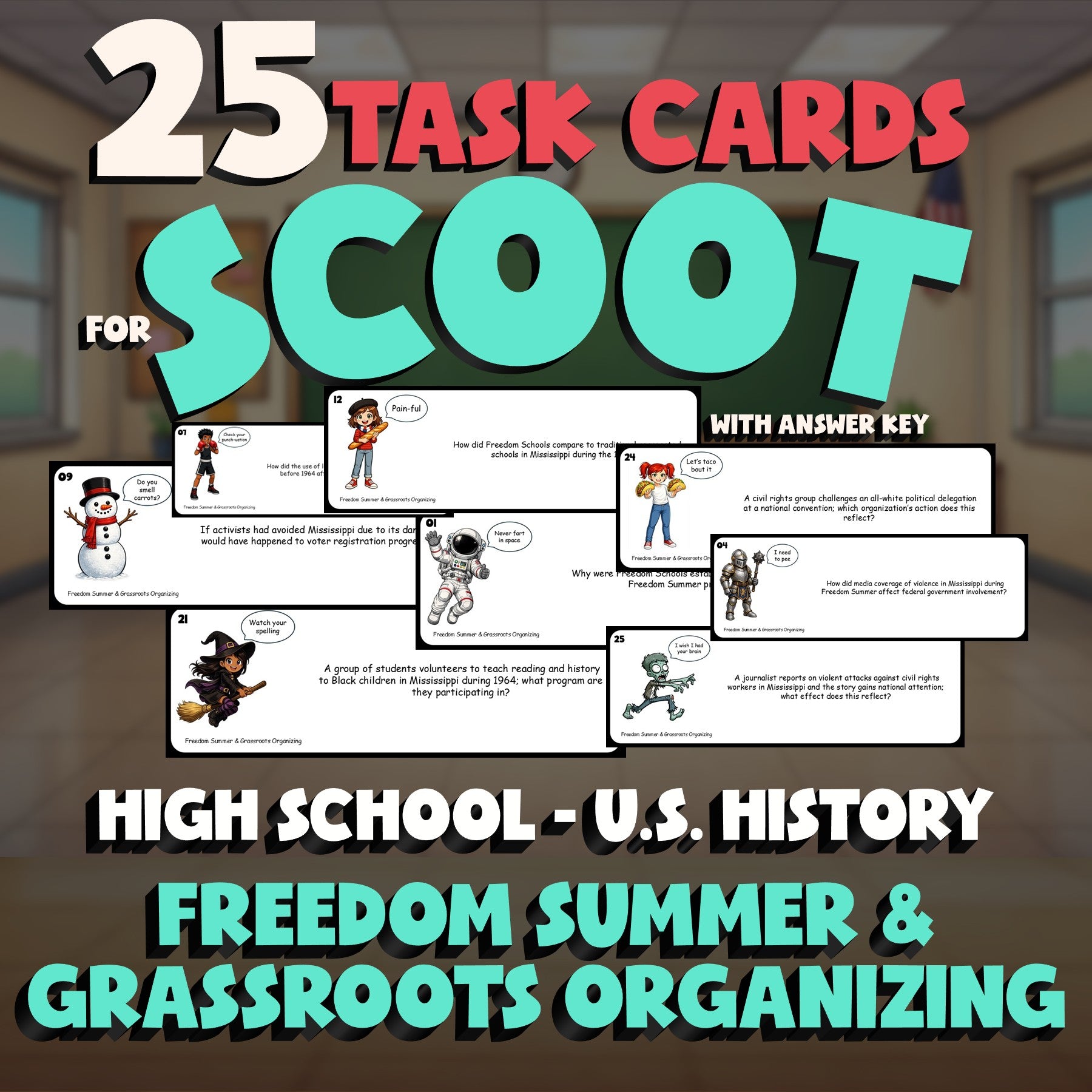 Freedom Summer & Grassroots Organizing SCOOT TASK CARDS U.S. History Game