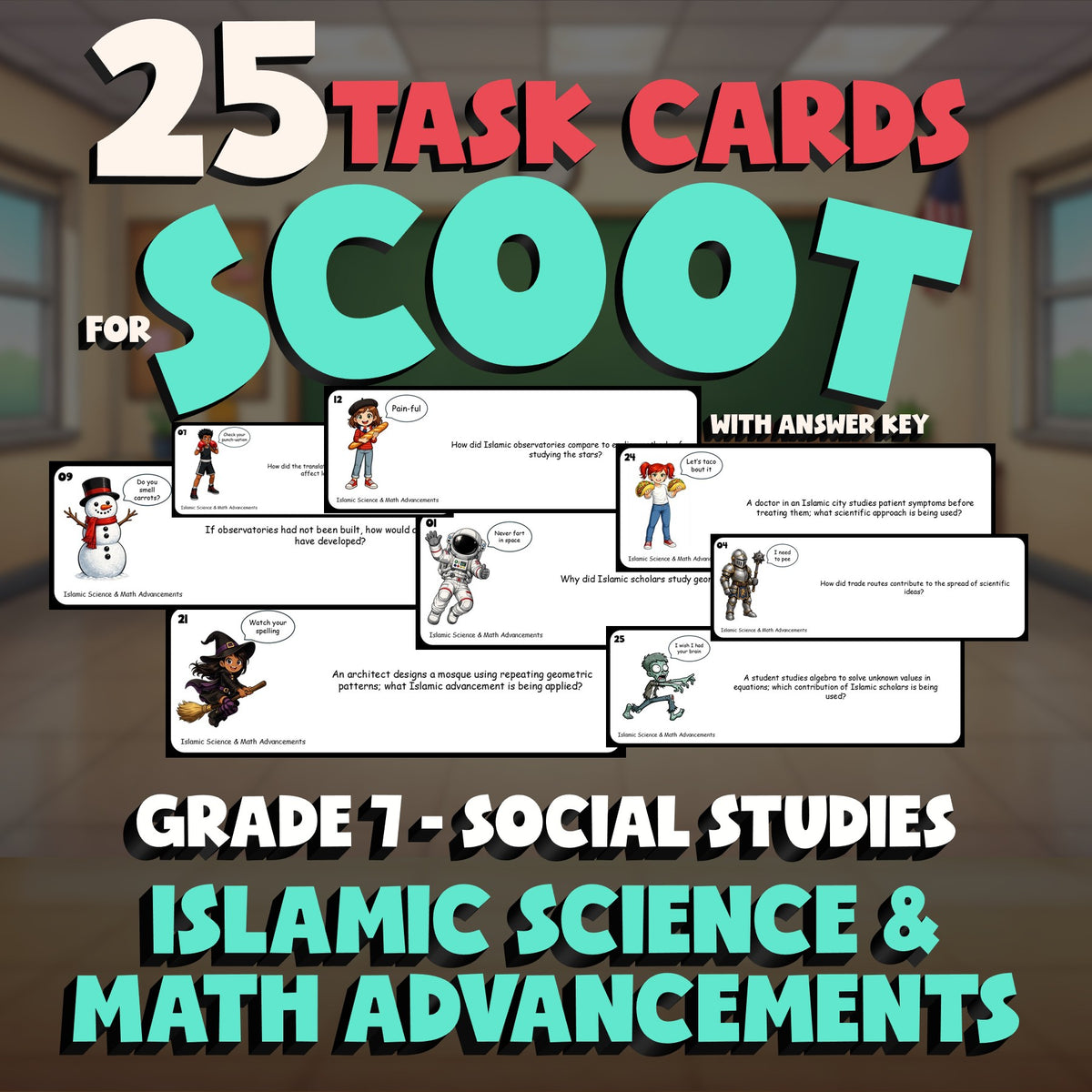 Islamic Science & Math Advancements SCOOT TASK CARDS Socials Game - Grade 7