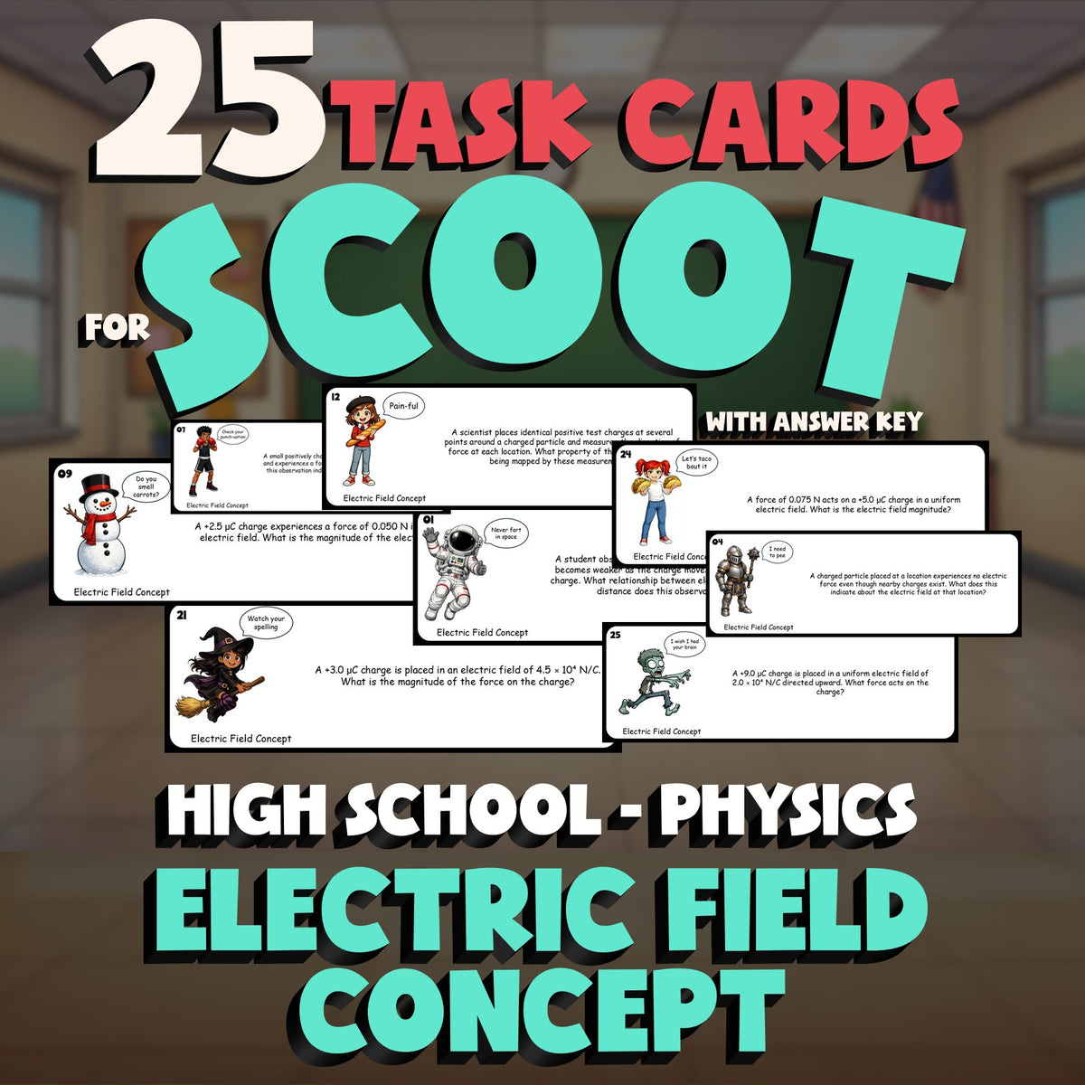 Electric Field Concept SCOOT TASK CARDS Science Game - No Prep Physics Review