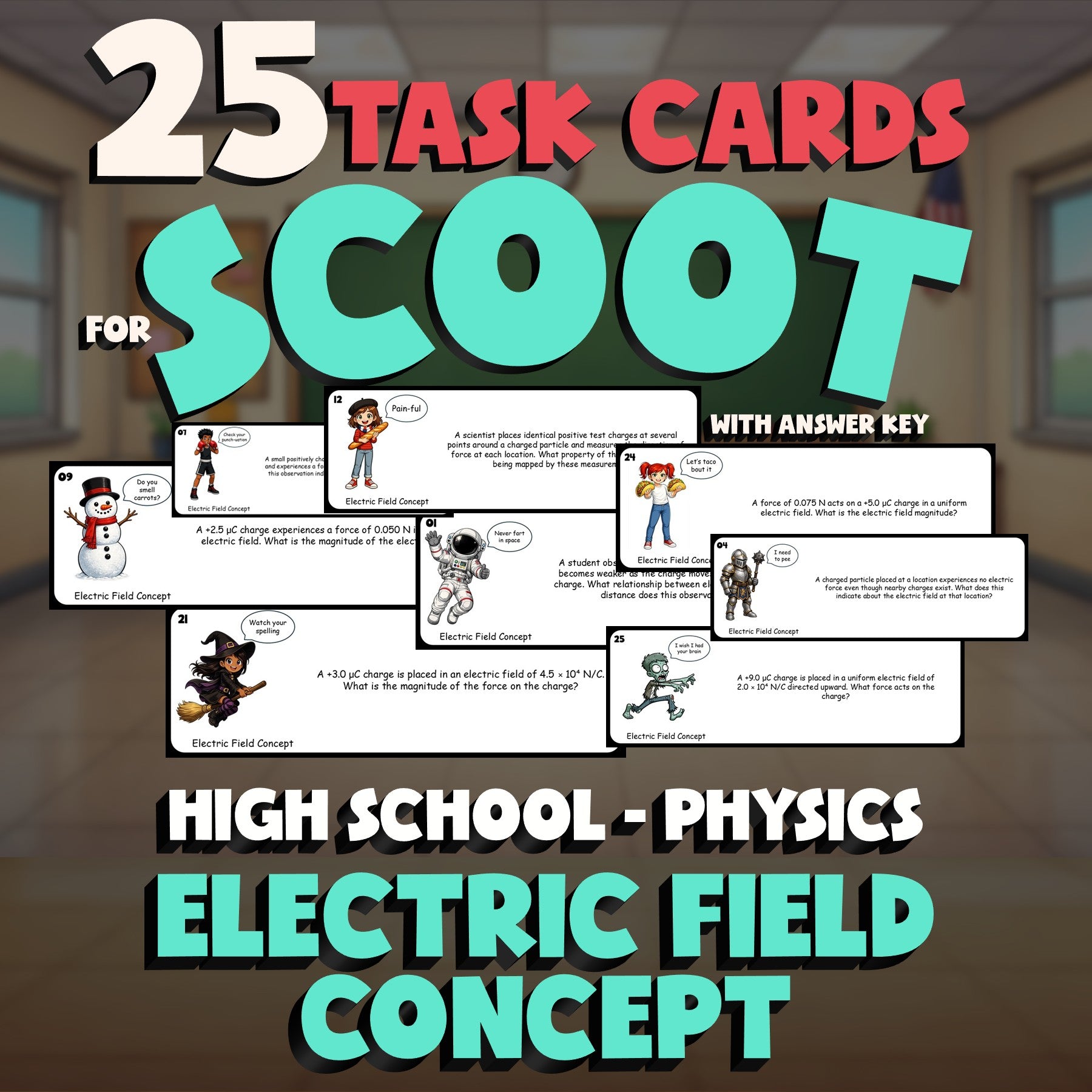 Electric Field Concept SCOOT TASK CARDS Science Game - No Prep Physics Review