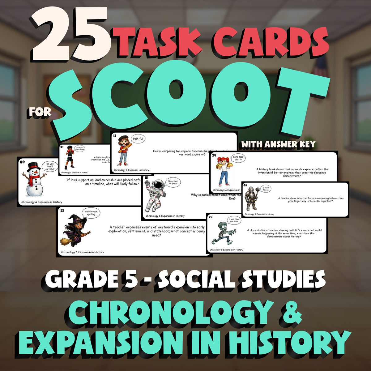 Chronology & Expansion in History SCOOT TASK CARDS Socials Game - Grade 5