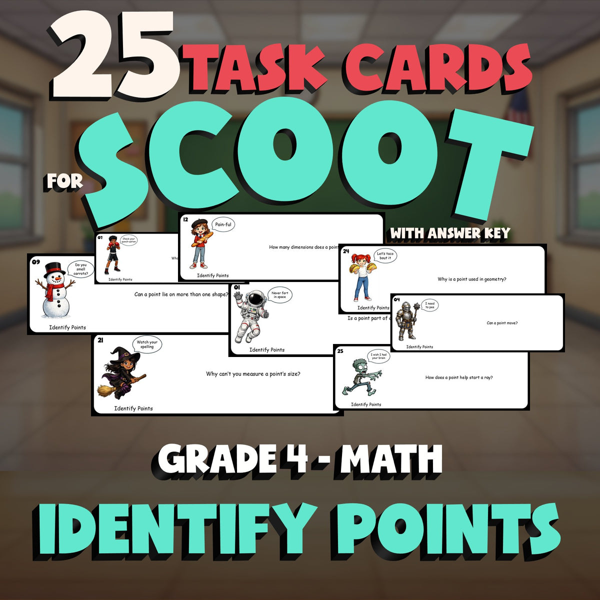 Identify Points SCOOT TASK CARDS Math Game - No Prep Grade 4 Review Activity