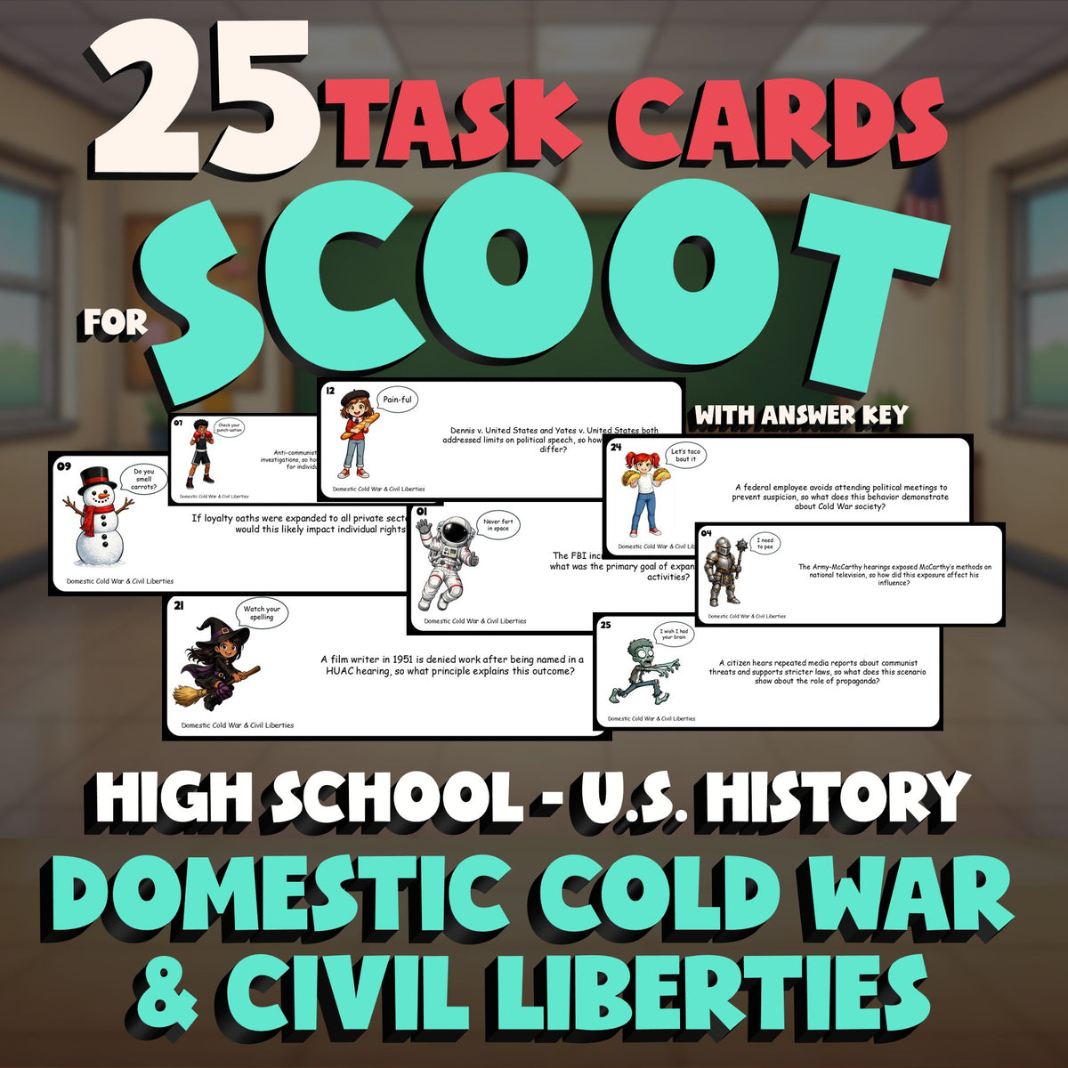 Domestic Cold War & Civil Liberties SCOOT TASK CARDS U.S. History Game - No Prep