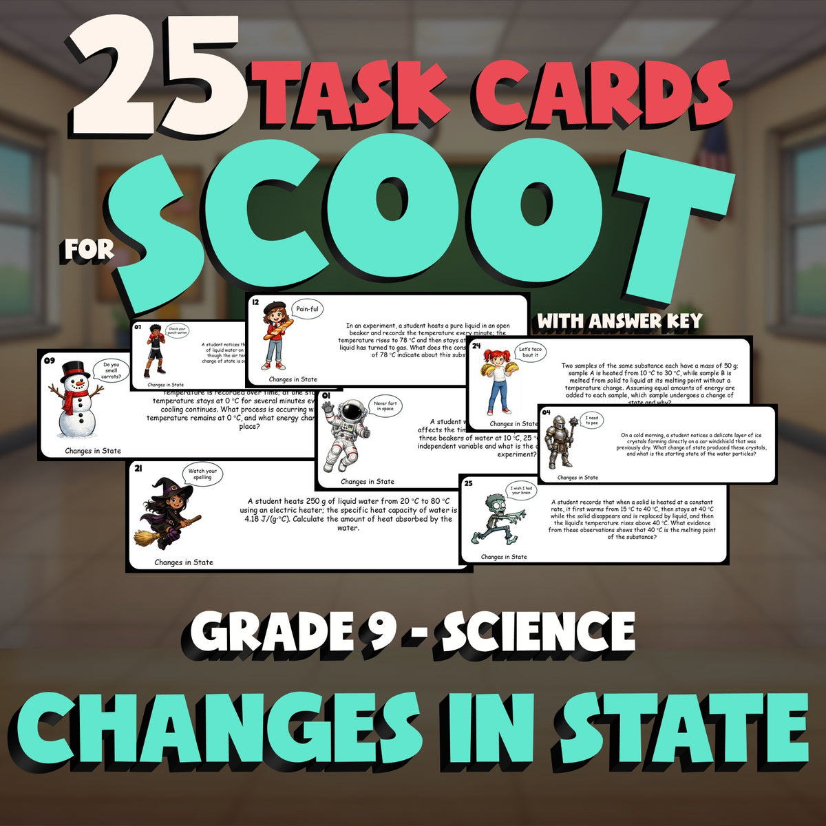 Changes in State SCOOT TASK CARDS Science Game - No Prep Grade 9 Review Activity