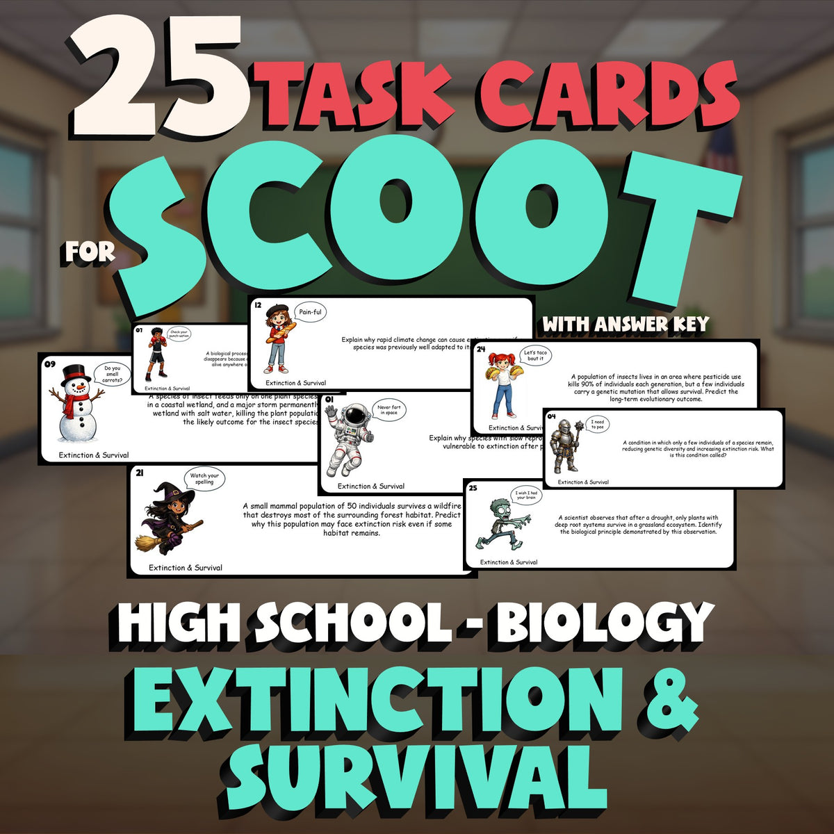 Extinction & Survival SCOOT TASK CARDS Science Game - No Prep Biology Review