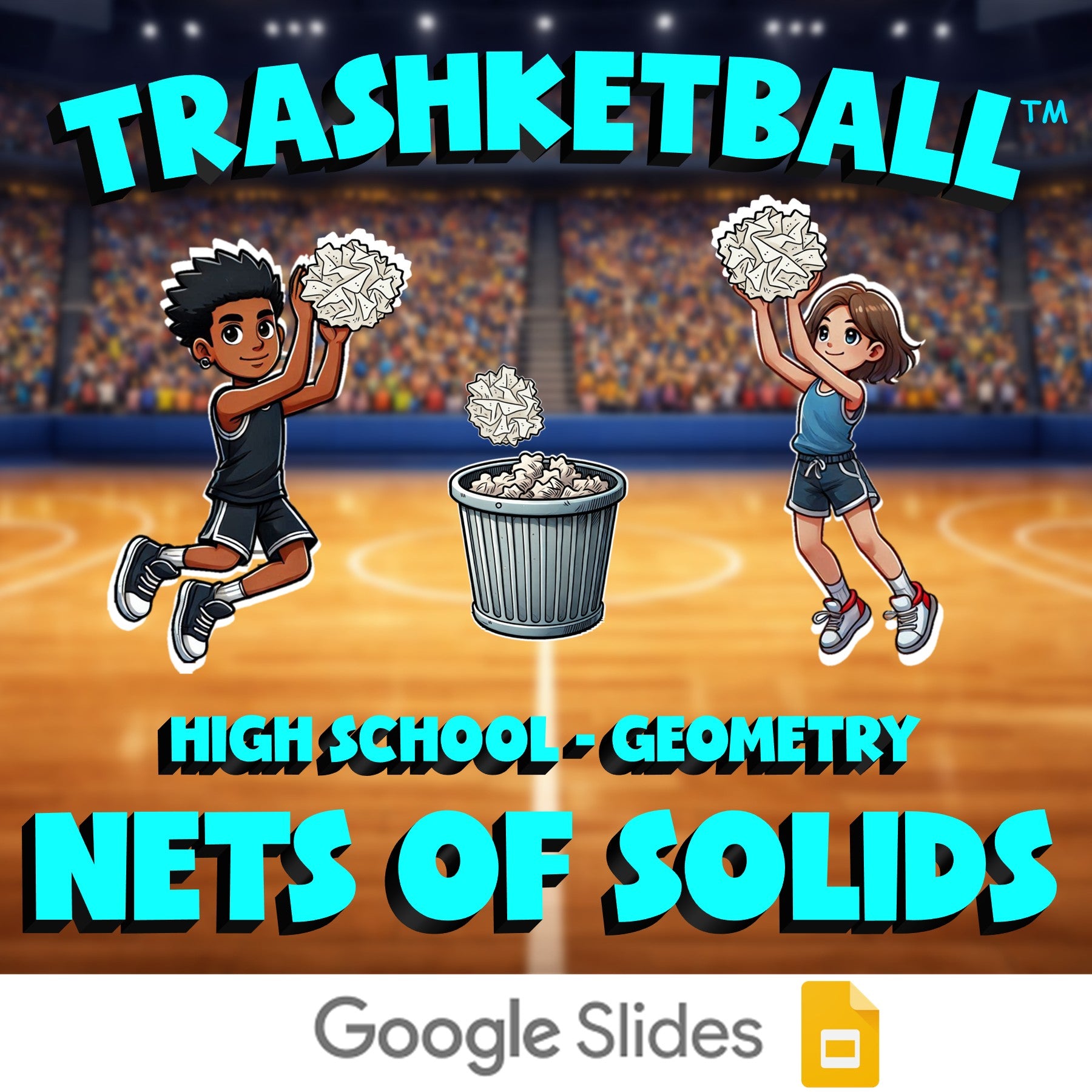 Nets of Solids TRASHKETBALL Math Game - No Prep Geometry Review Activity