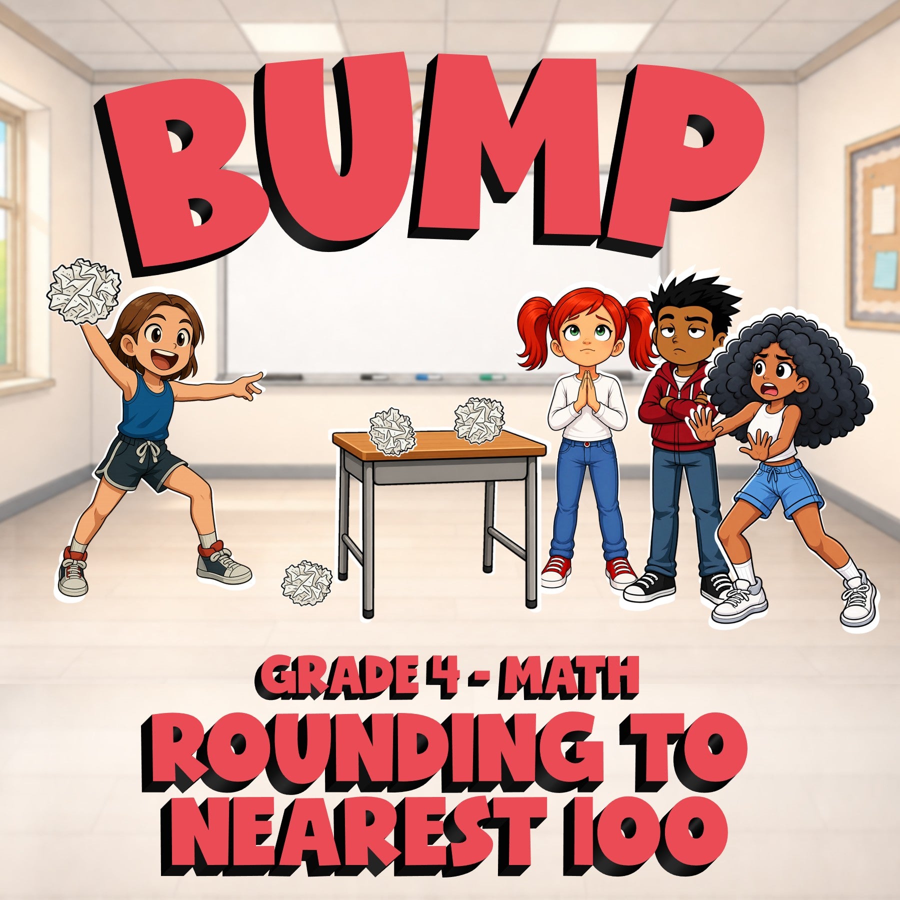 Rounding to Nearest 100 BUMP Math Game - No Prep Grade 4 Review Activity