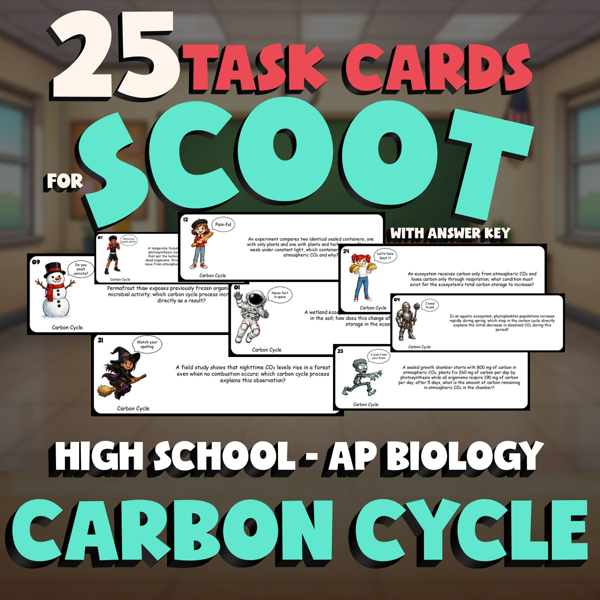 Carbon Cycle SCOOT TASK CARDS Science Game - No Prep AP Biology Review Activity