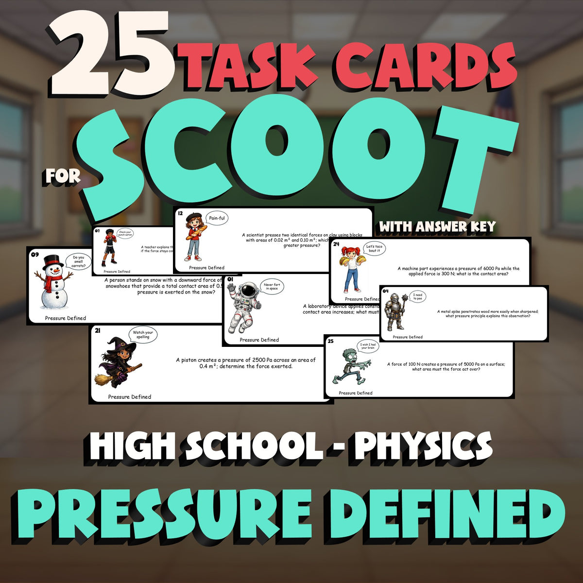 Pressure Defined SCOOT TASK CARDS Science Game - No Prep Physics Review Activity