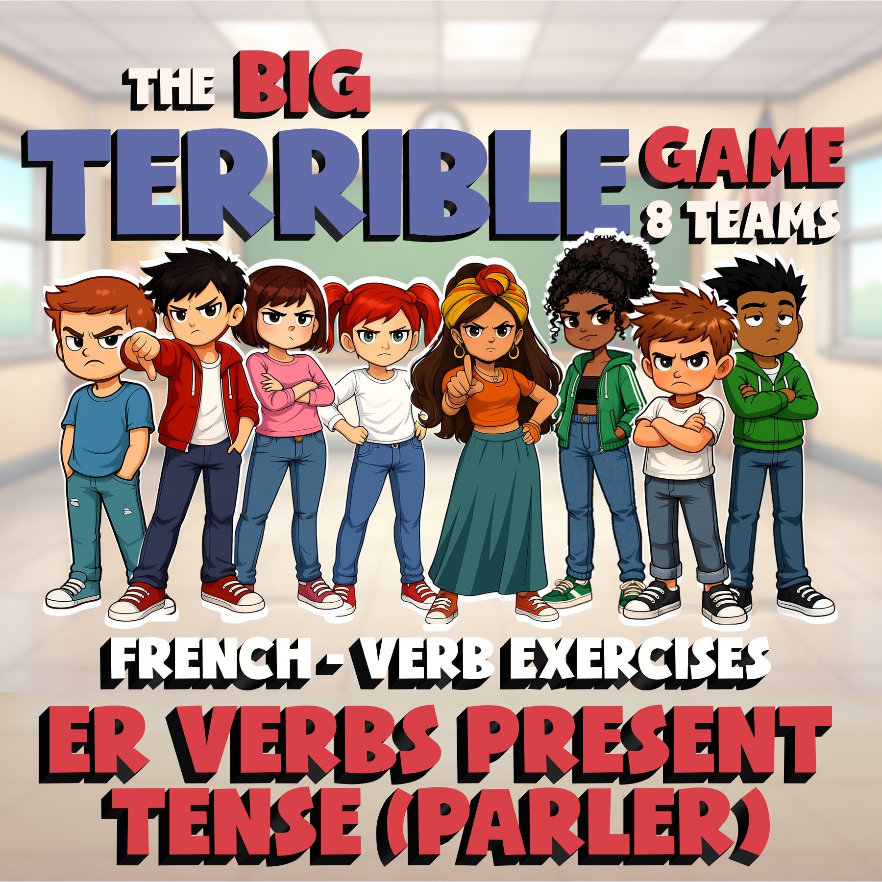 ER Verbs Present Tense (Parler) BIG TERRIBLE GAME - No Prep French Exercise