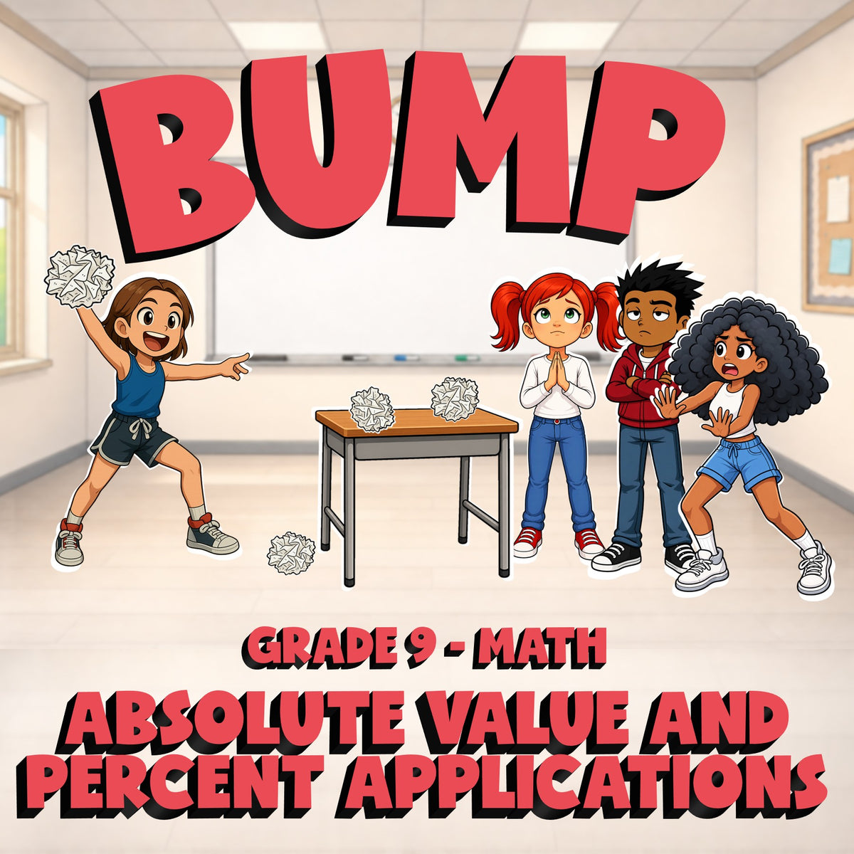 Absolute Value and Percent Applications BUMP Math Game - No Prep Grade 9 Review