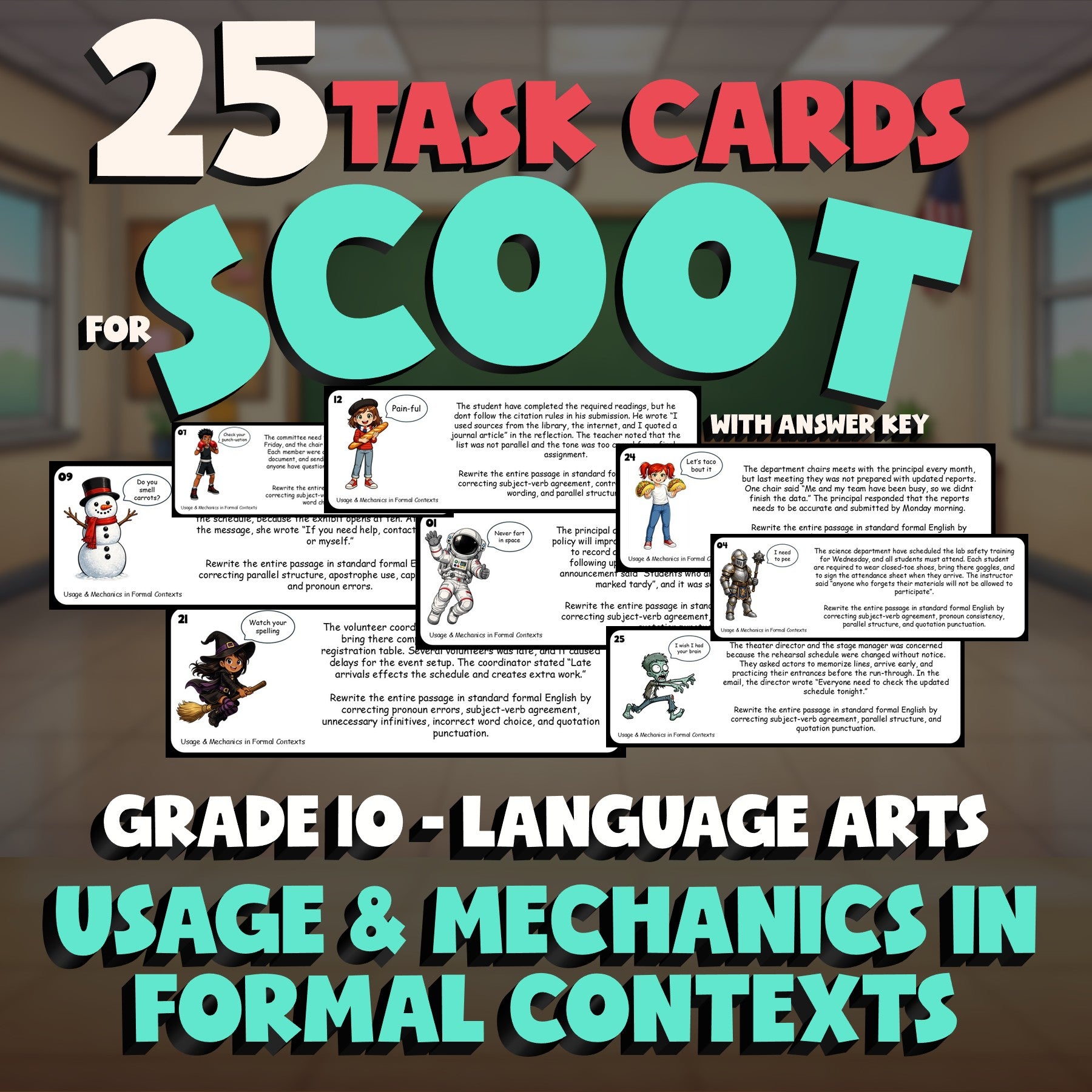 Usage & Mechanics in Formal Contexts SCOOT TASK CARDS ELA Game - Grade 10