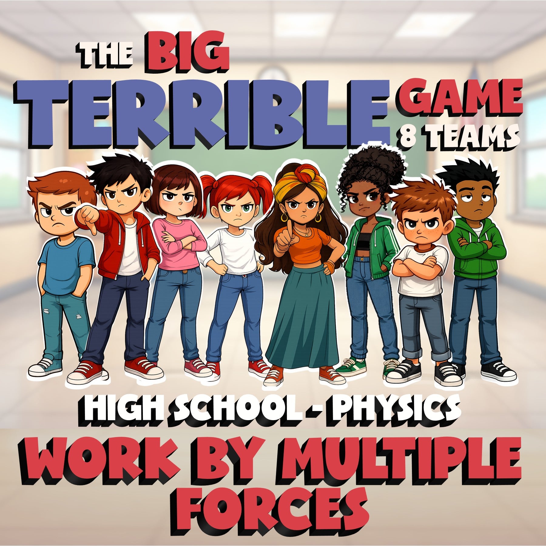 Work by Multiple Forces BIG TERRIBLE GAME - No Prep Physics Science Review