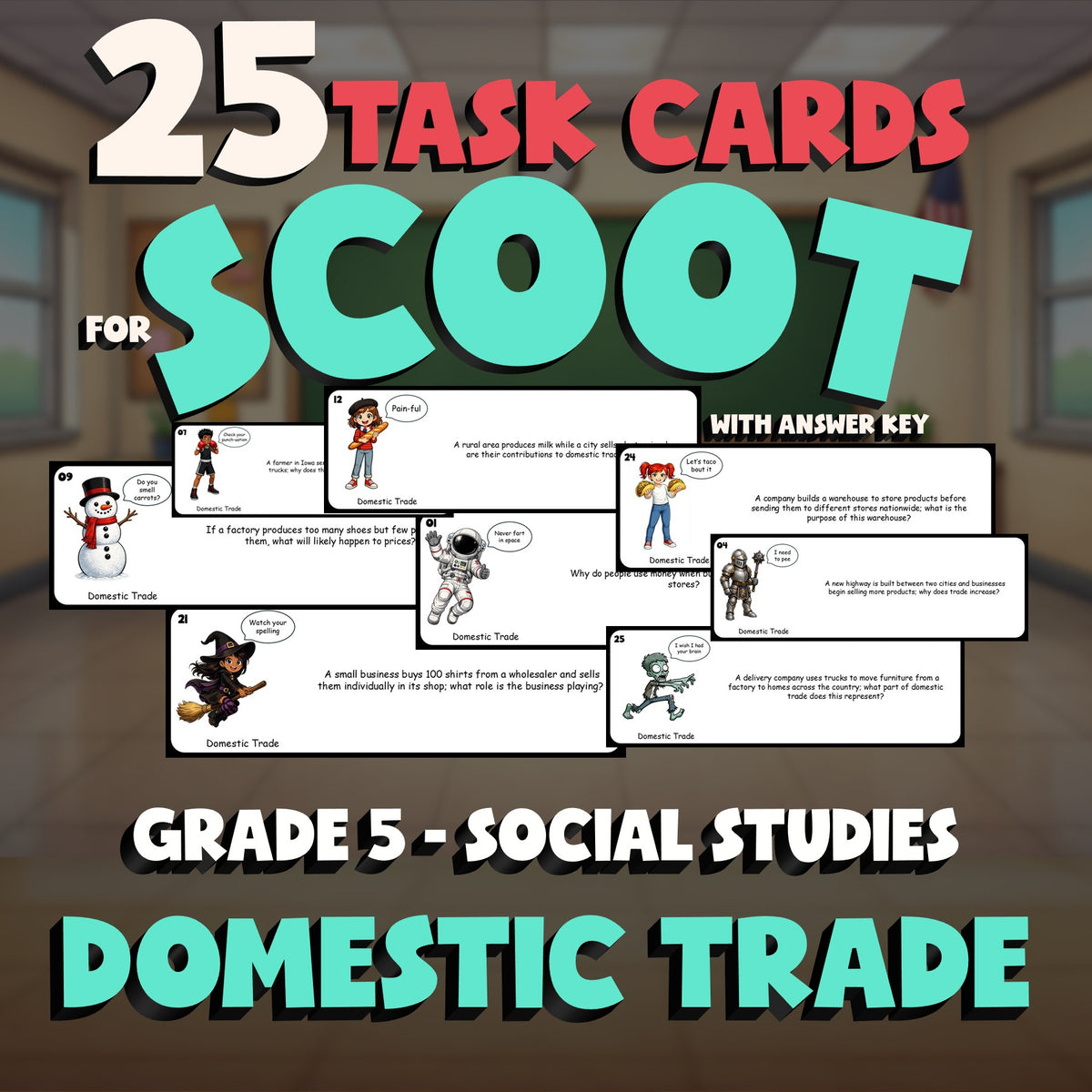 Domestic Trade SCOOT TASK CARDS Socials Game - No Prep Grade 5 Review Activity