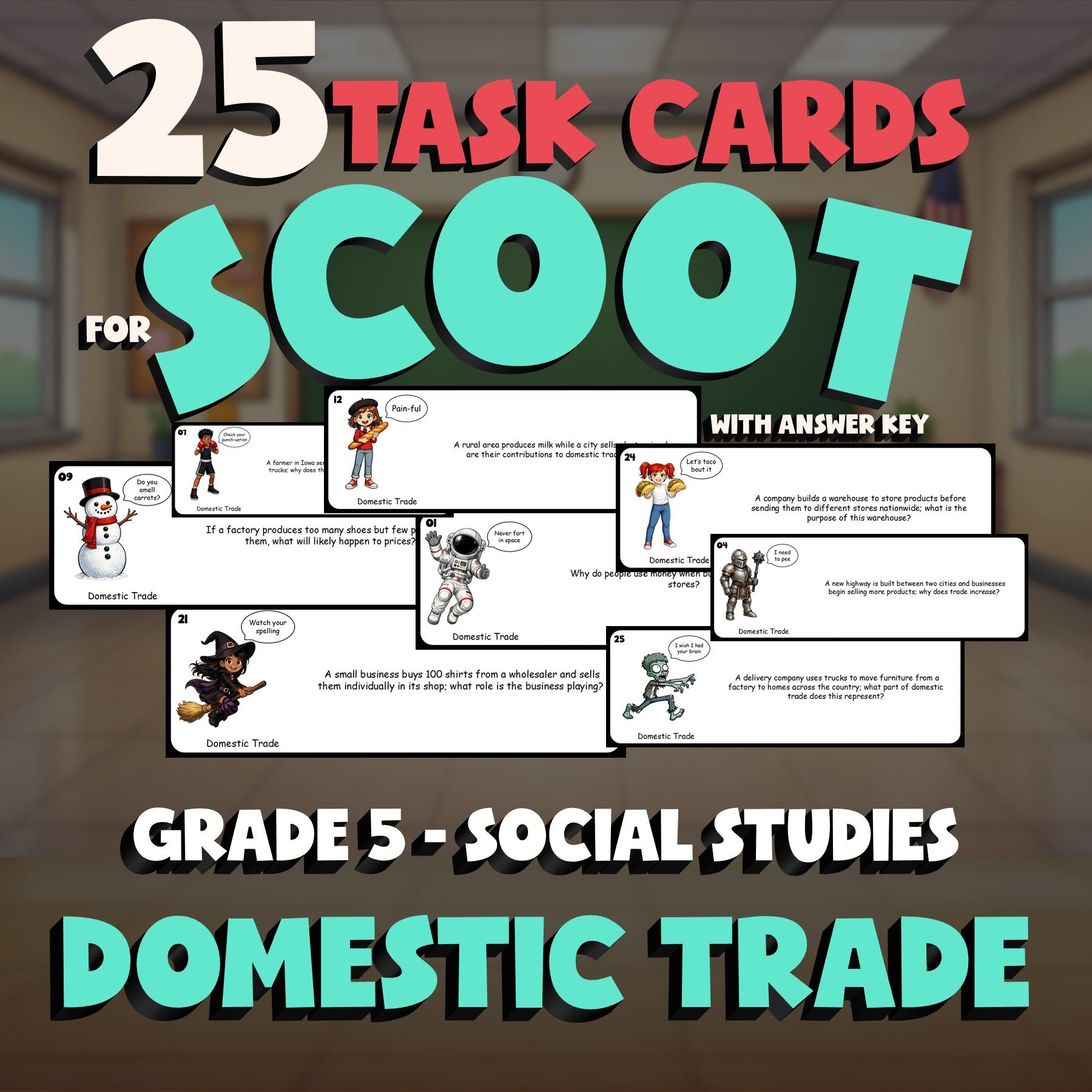 Domestic Trade SCOOT TASK CARDS Socials Game - No Prep Grade 5 Review Activity