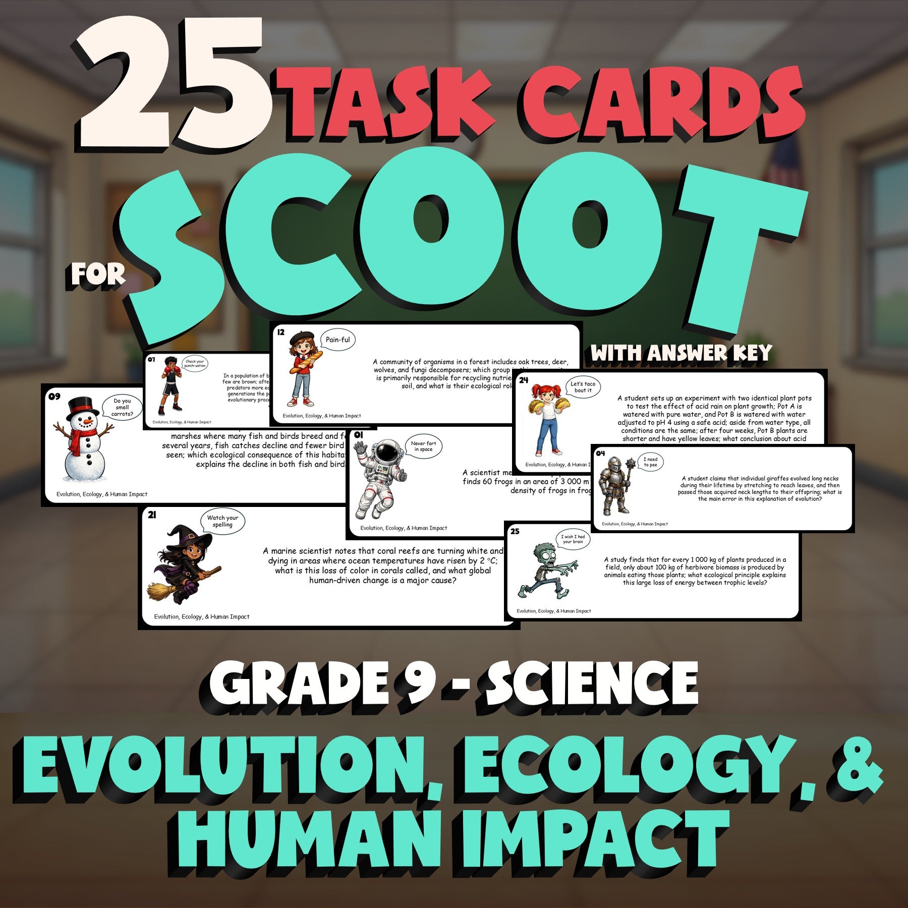 Evolution, Ecology, & Human Impact SCOOT TASK CARDS Science Game - Grade 9