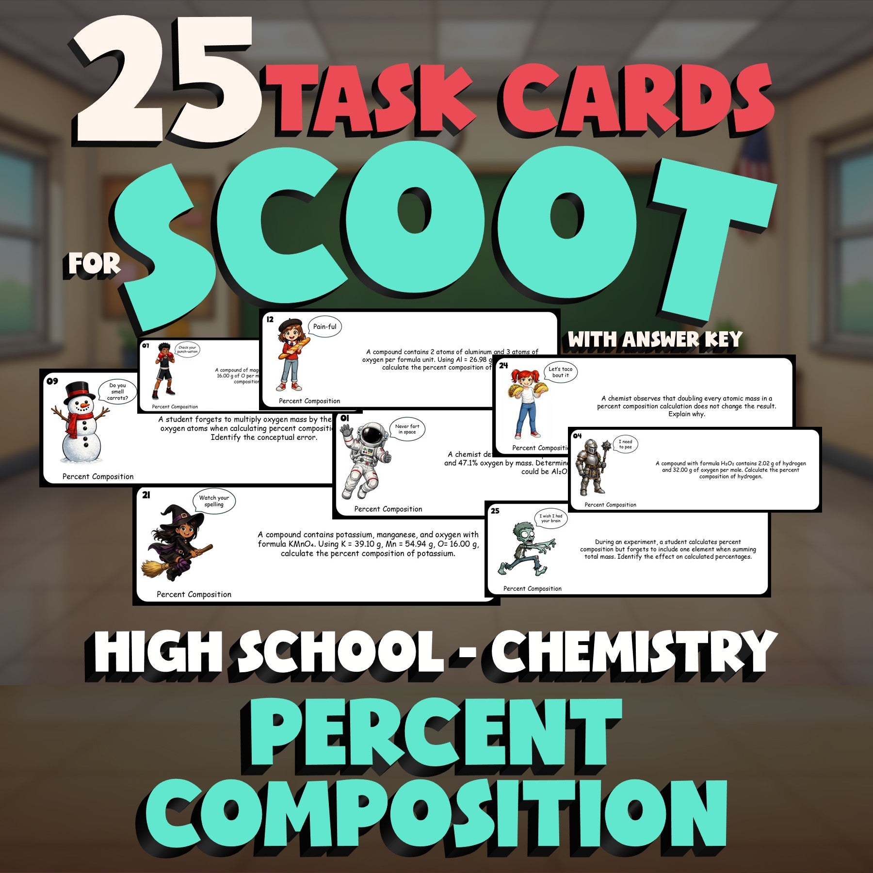 Percent Composition SCOOT TASK CARDS Science Game - No Prep Chemistry Review