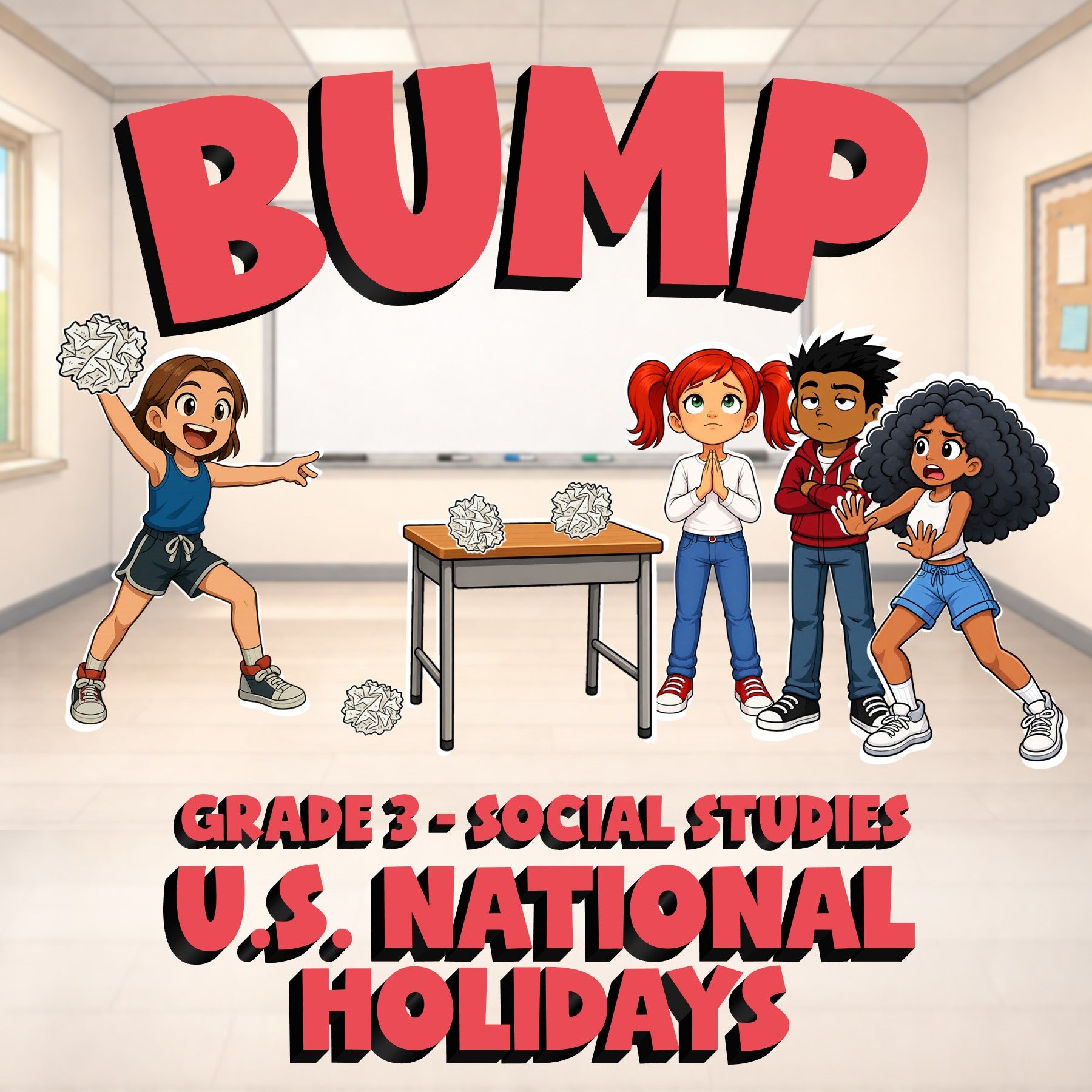 U.S. National Holidays BUMP Socials Game - No Prep Grade 3 Review Activity
