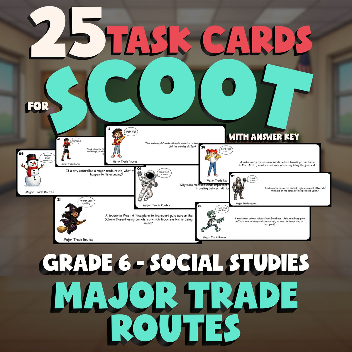 Major Trade Routes SCOOT TASK CARDS Socials Game - No Prep Grade 6 Review