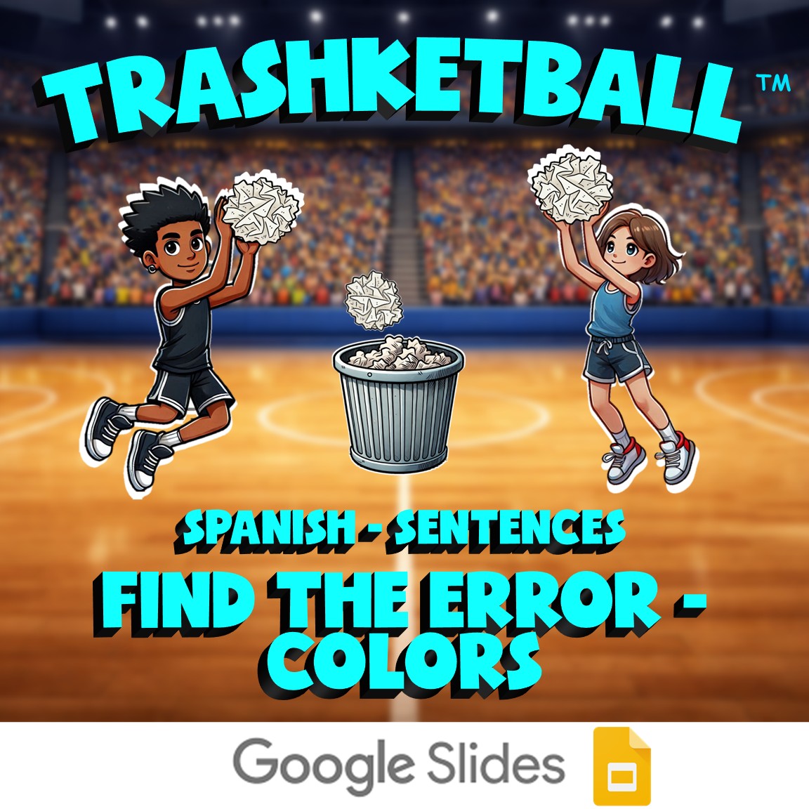 Find the Error - Colors TRASHKETBALL Spanish Game - No Prep Exercise Activity