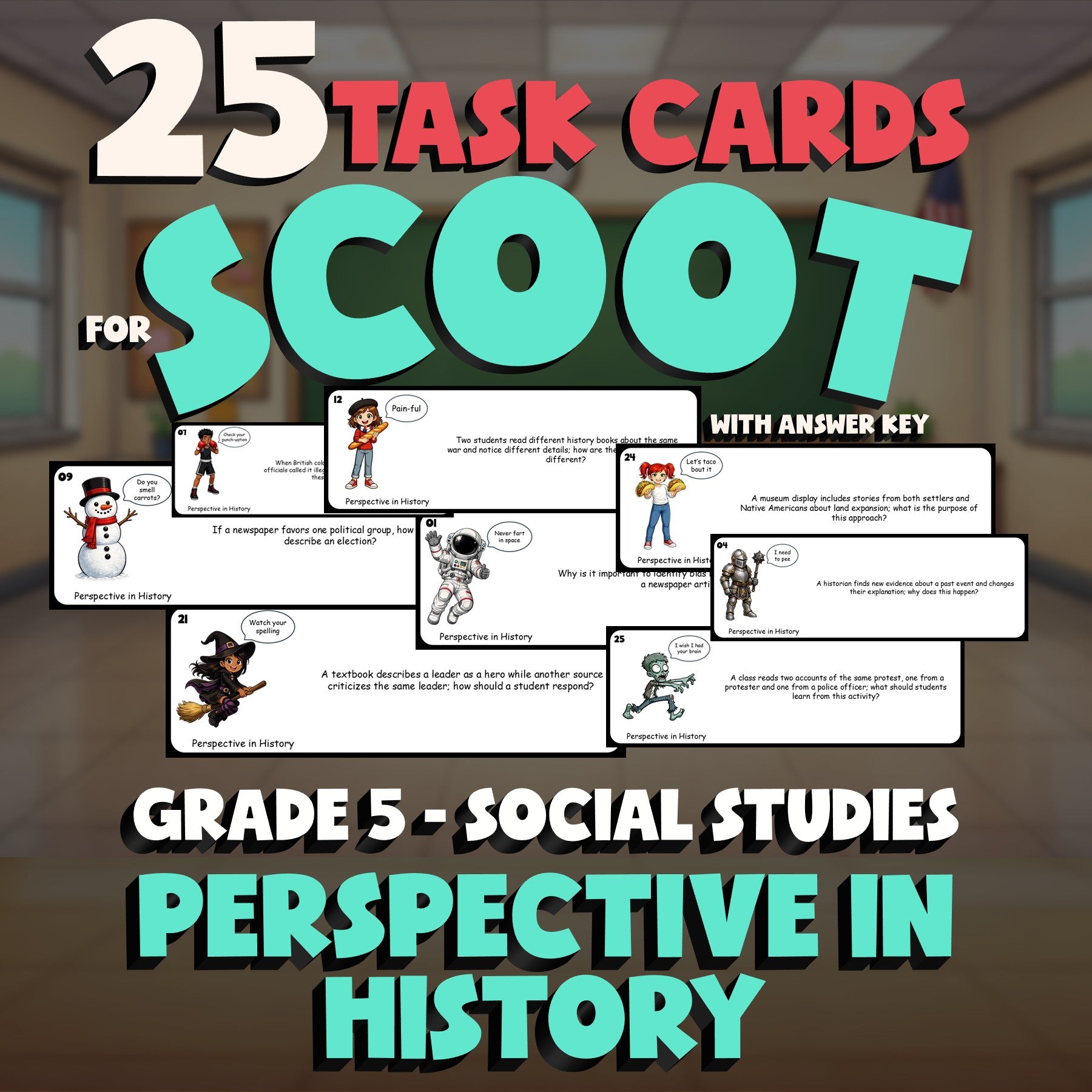 Perspective in History SCOOT TASK CARDS Socials Game - No Prep Grade 5 Review