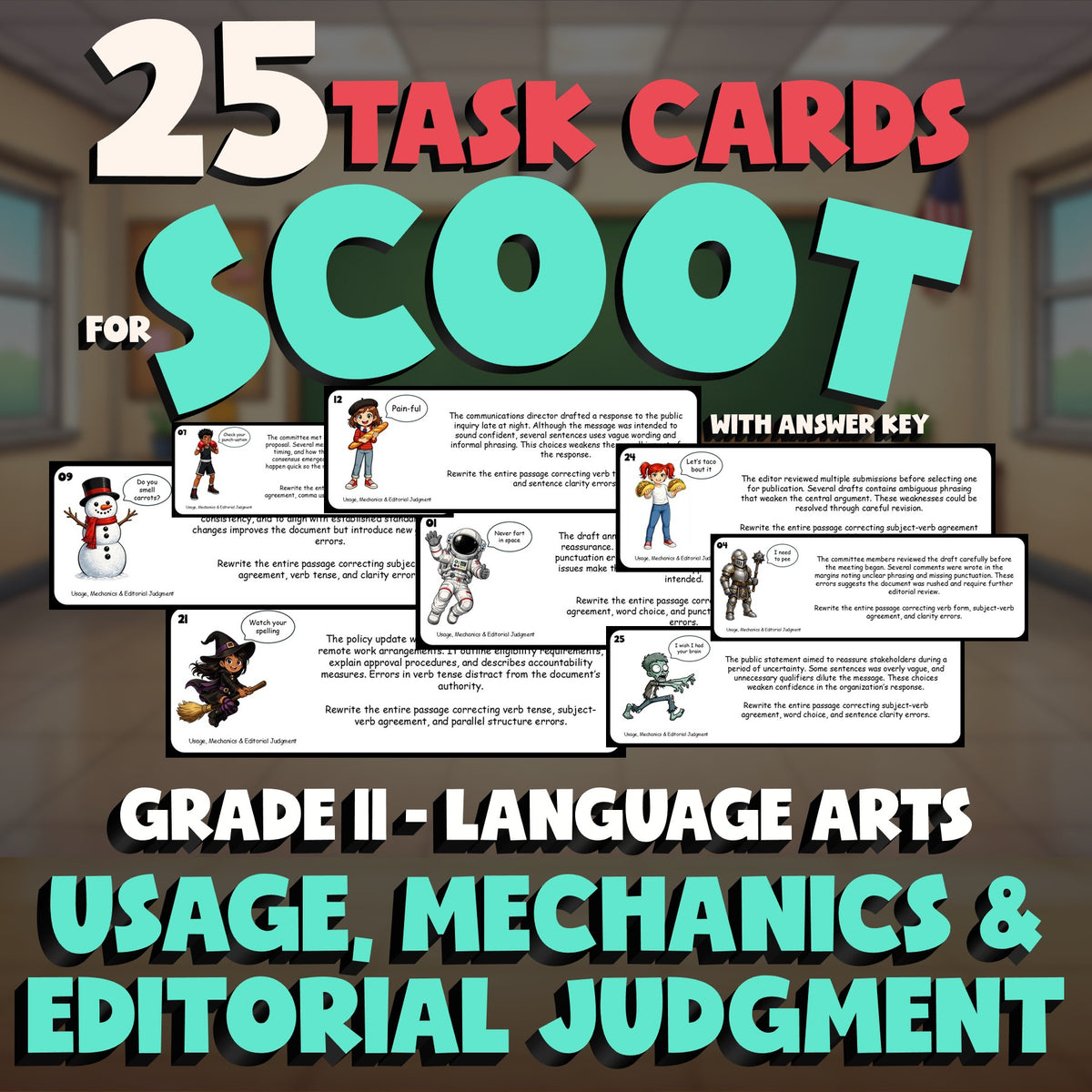 Usage, Mechanics & Editorial Judgment SCOOT TASK CARDS ELA Game - Grade 11