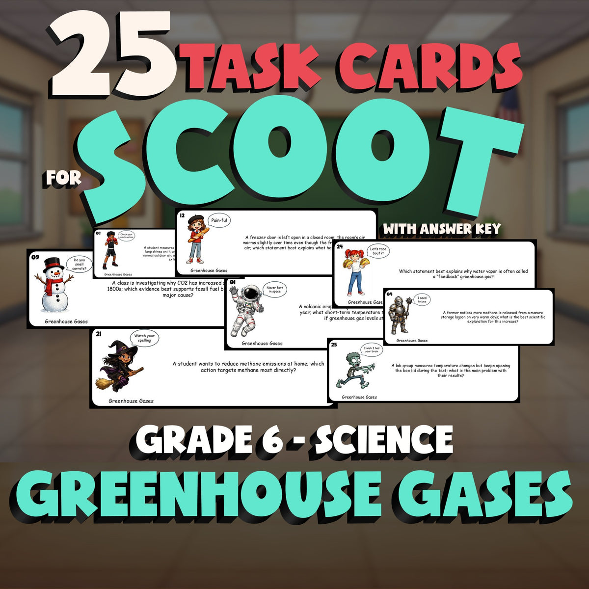 Greenhouse Gases SCOOT TASK CARDS Science Game - No Prep Grade 6 Review Activity
