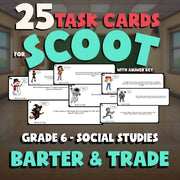 Barter & Trade SCOOT TASK CARDS Socials Game - No Prep Grade 6 Review Activity