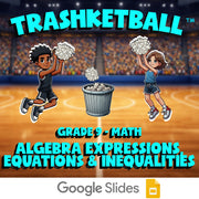 Algebra Expressions, Equations & Inequalities TRASHKETBALL Math Game - Grade 9