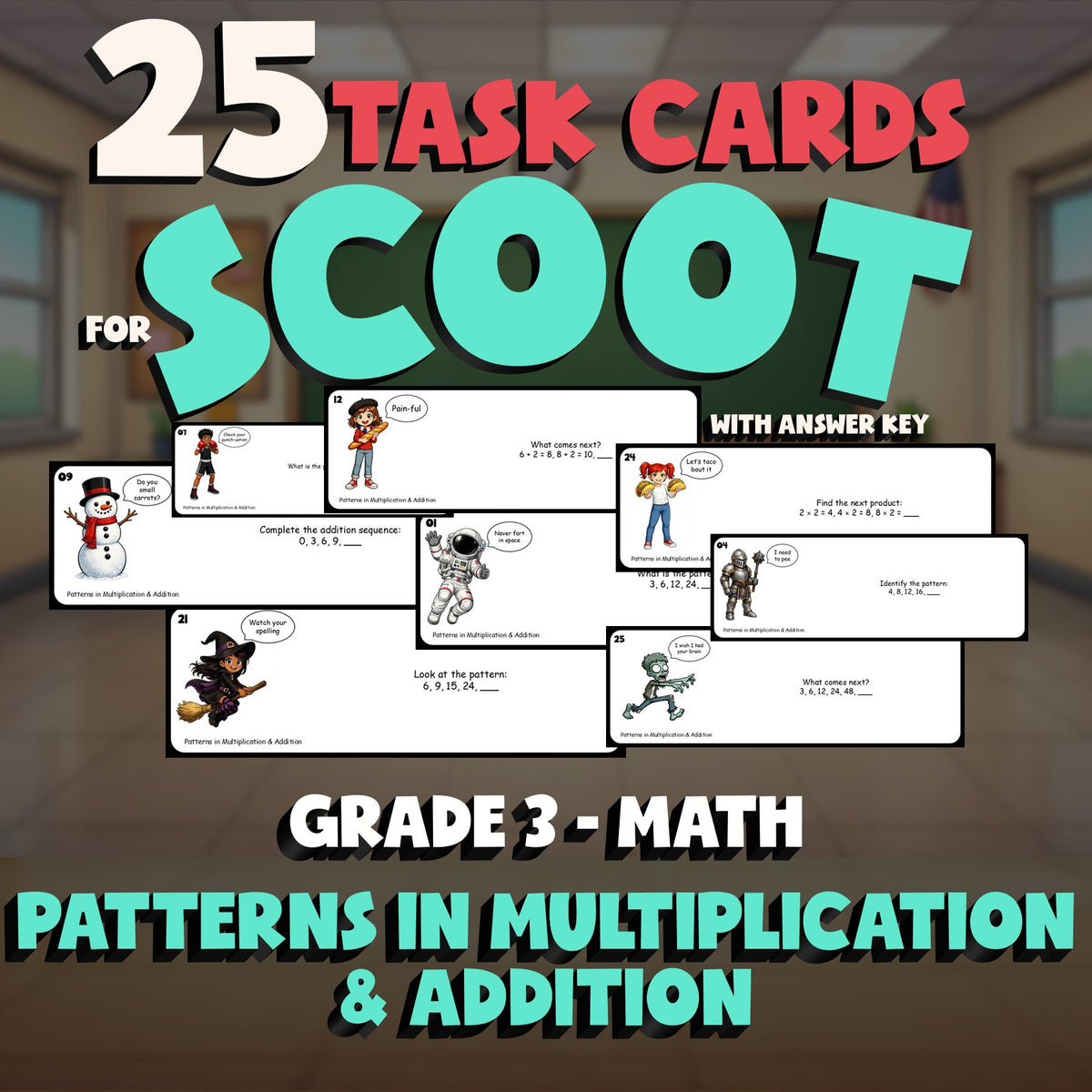 Patterns in Multiplication & Addition SCOOT TASK CARDS Math Game - Grade 3