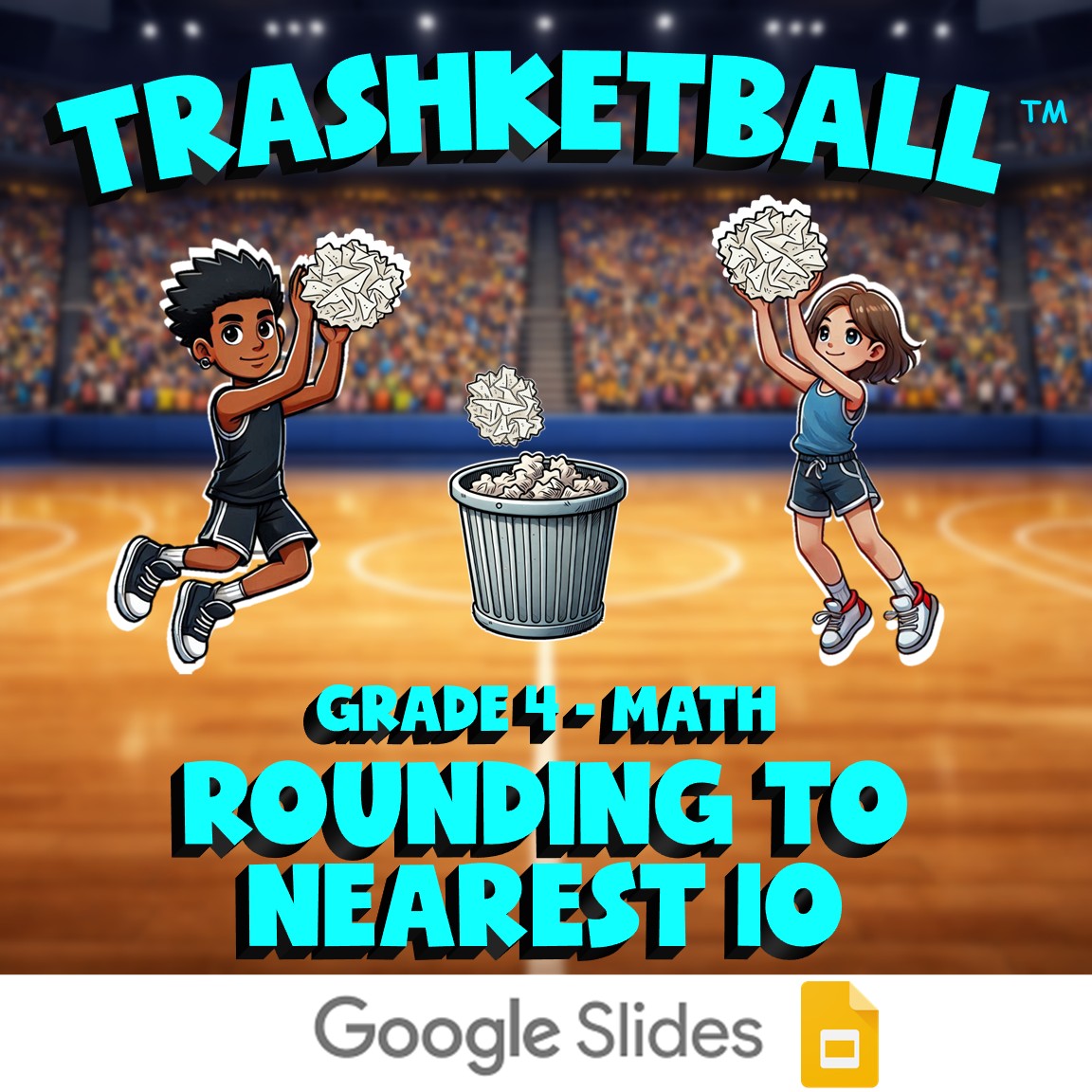 Rounding to Nearest 10 TRASHKETBALL Math Game - No Prep Grade 4 Review Activity