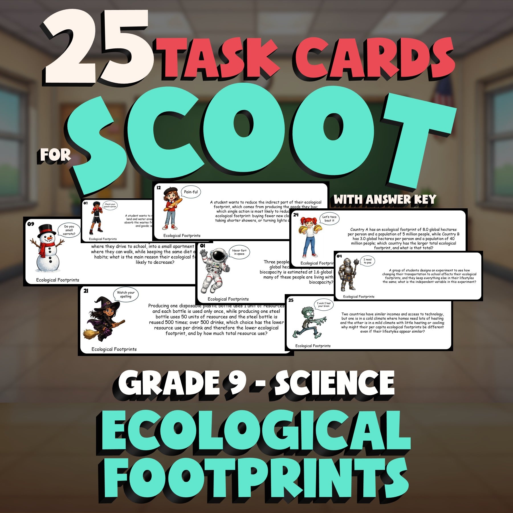 Ecological Footprints SCOOT TASK CARDS Science Game - No Prep Grade 9 Review