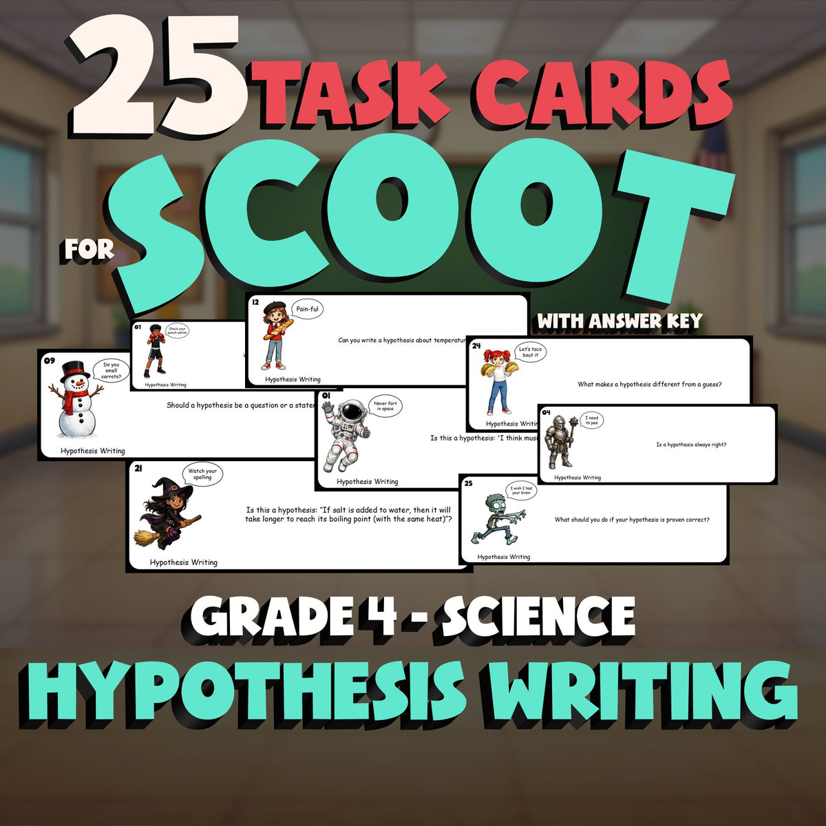 Hypothesis Writing SCOOT TASK CARDS Science Game - No Prep Grade 4 Review