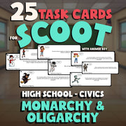 Monarchy & Oligarchy SCOOT TASK CARDS Civics Game - No Prep Review Activity
