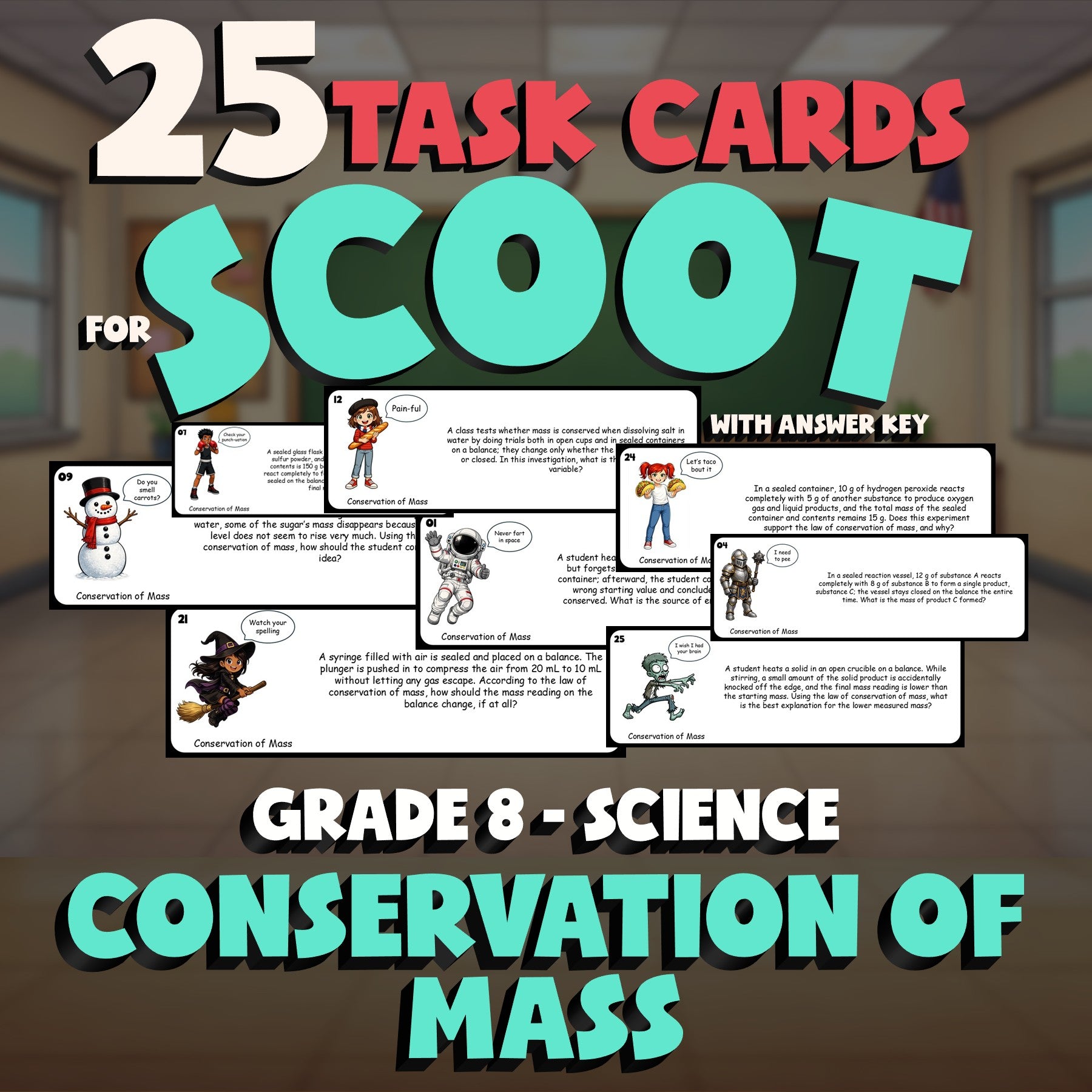 Conservation of Mass SCOOT TASK CARDS Science Game - No Prep Grade 8 Review