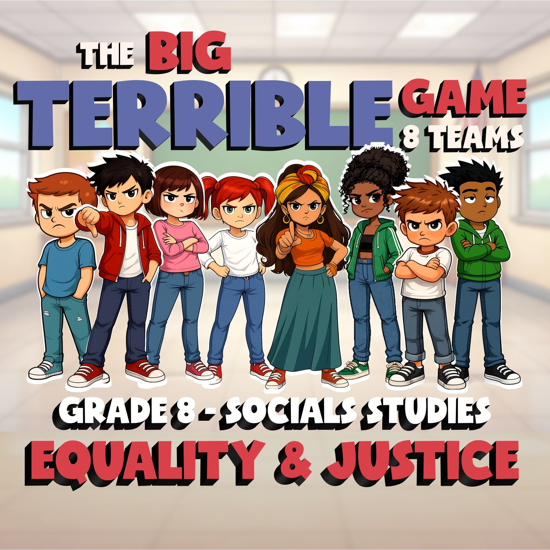 Equality & Justice BIG TERRIBLE GAME - No Prep Grade 8 Socials Review Activity