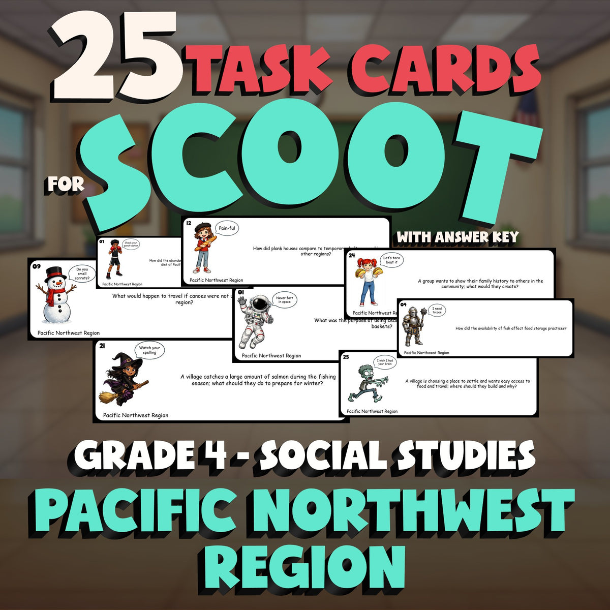 Pacific Northwest Region SCOOT TASK CARDS Socials Game - No Prep Grade 4 Review