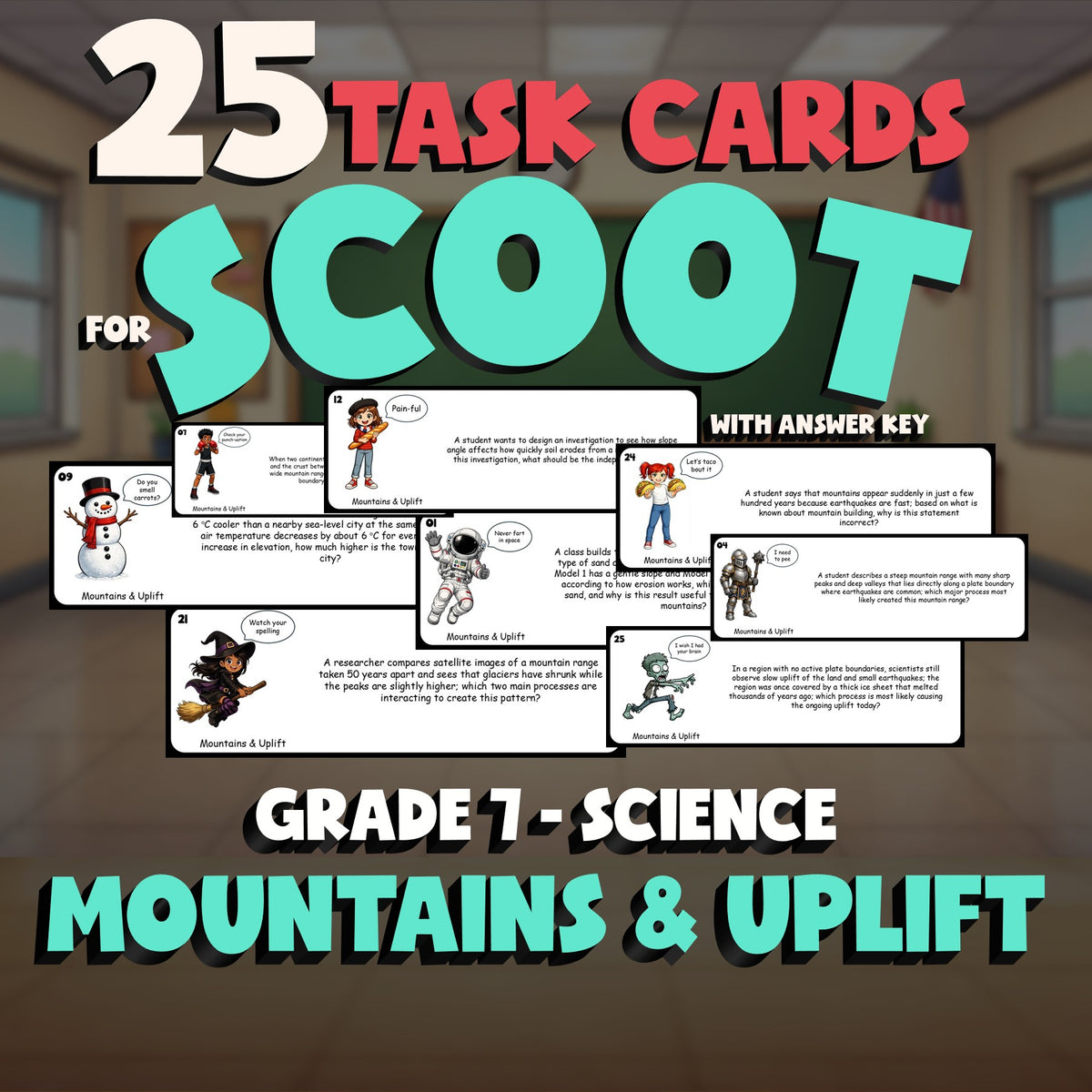 Mountains & Uplift SCOOT TASK CARDS Science Game - No Prep Grade 7 Review