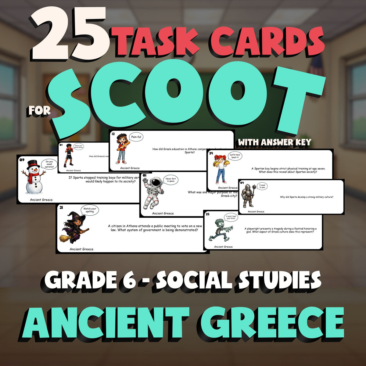 Ancient Greece SCOOT TASK CARDS Socials Game - No Prep Grade 6 Review Activity