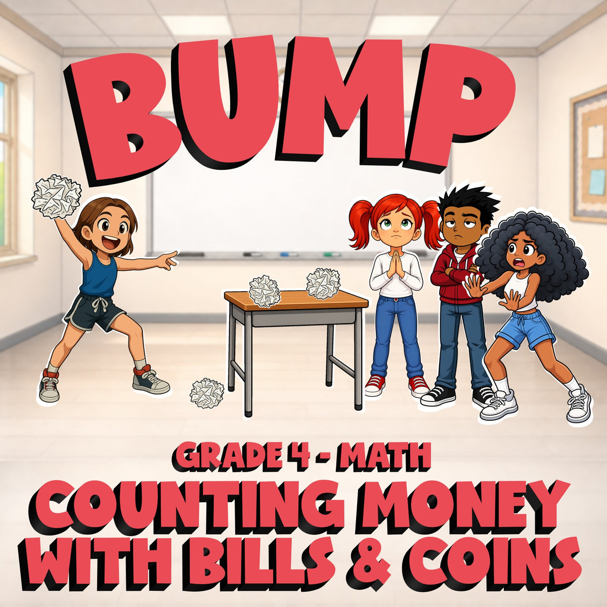 Counting Money with Bills & Coins BUMP Math Game - No Prep Grade 4 Review