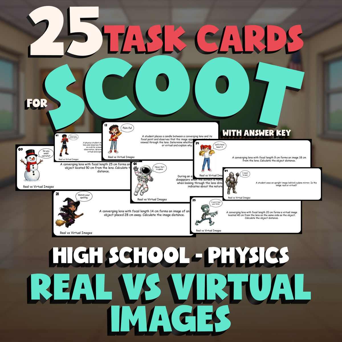 Real vs Virtual Images SCOOT TASK CARDS Science Game - No Prep Physics Review