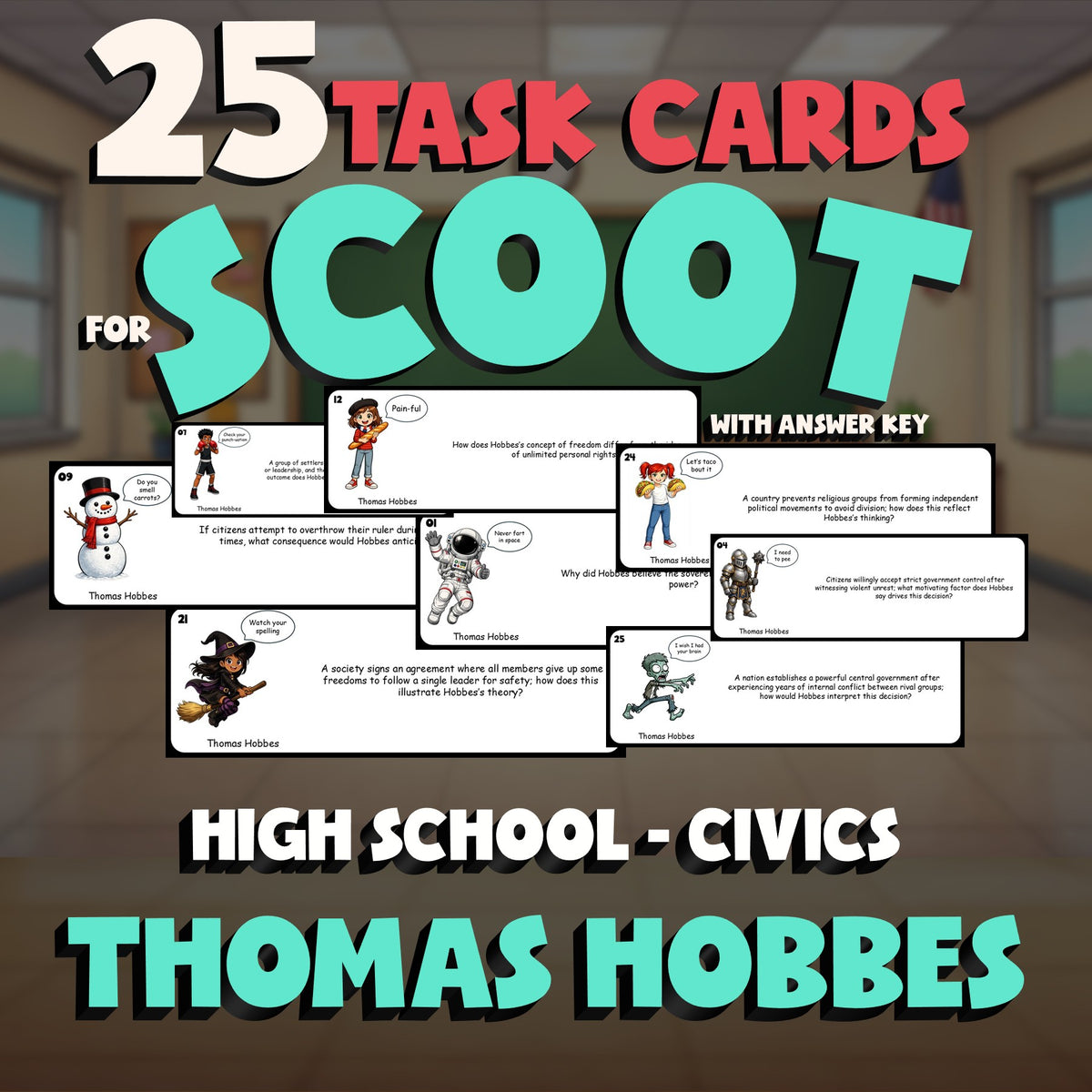 Thomas Hobbes SCOOT TASK CARDS Civics Game - No Prep Review Activity
