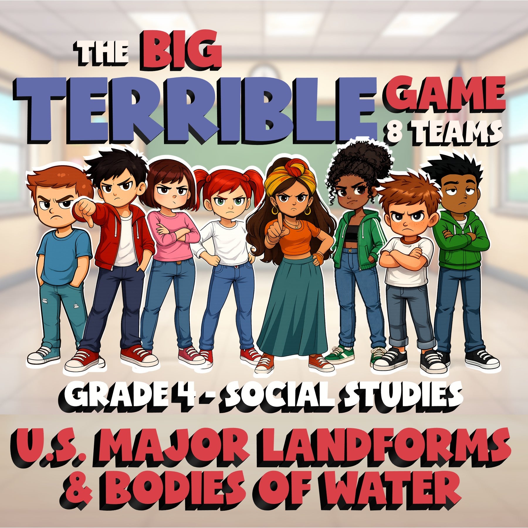 U.S. Major Landforms & Bodies of Water BIG TERRIBLE GAME - Grade 4 Socials