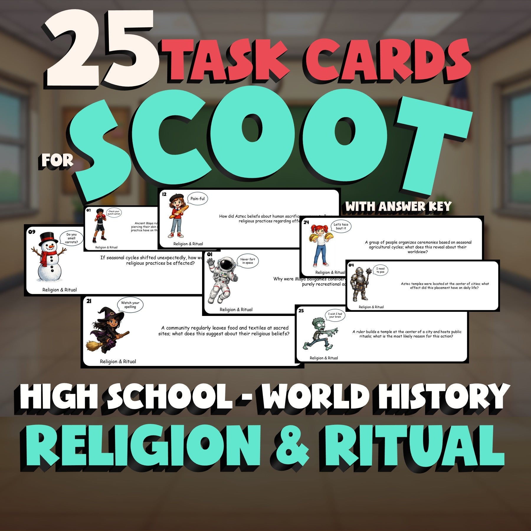 Religion & Ritual SCOOT TASK CARDS Game - No Prep World History Review Activity