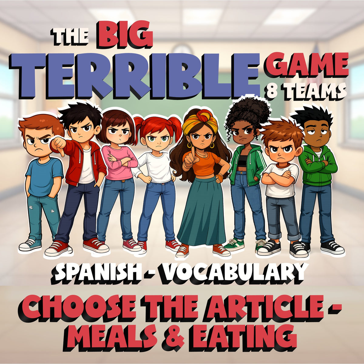 Choose The Article - Meals & Eating BIG TERRIBLE GAME - No Prep Spanish Exercise