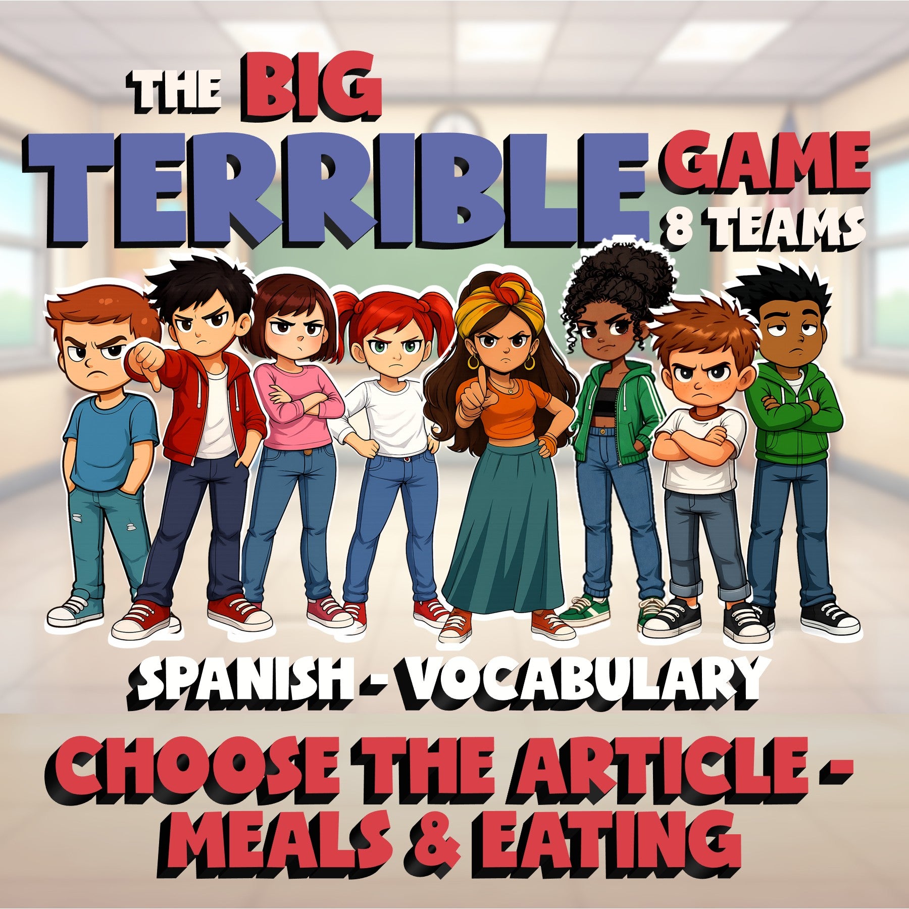 Choose The Article - Meals & Eating BIG TERRIBLE GAME - No Prep Spanish Exercise