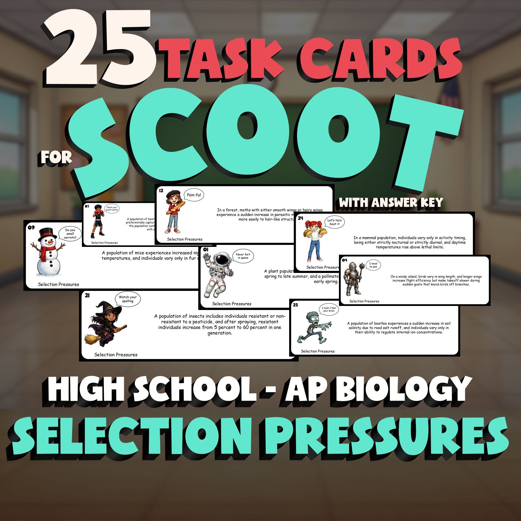 Selection Pressures SCOOT TASK CARDS Science Game - No Prep AP Biology Review