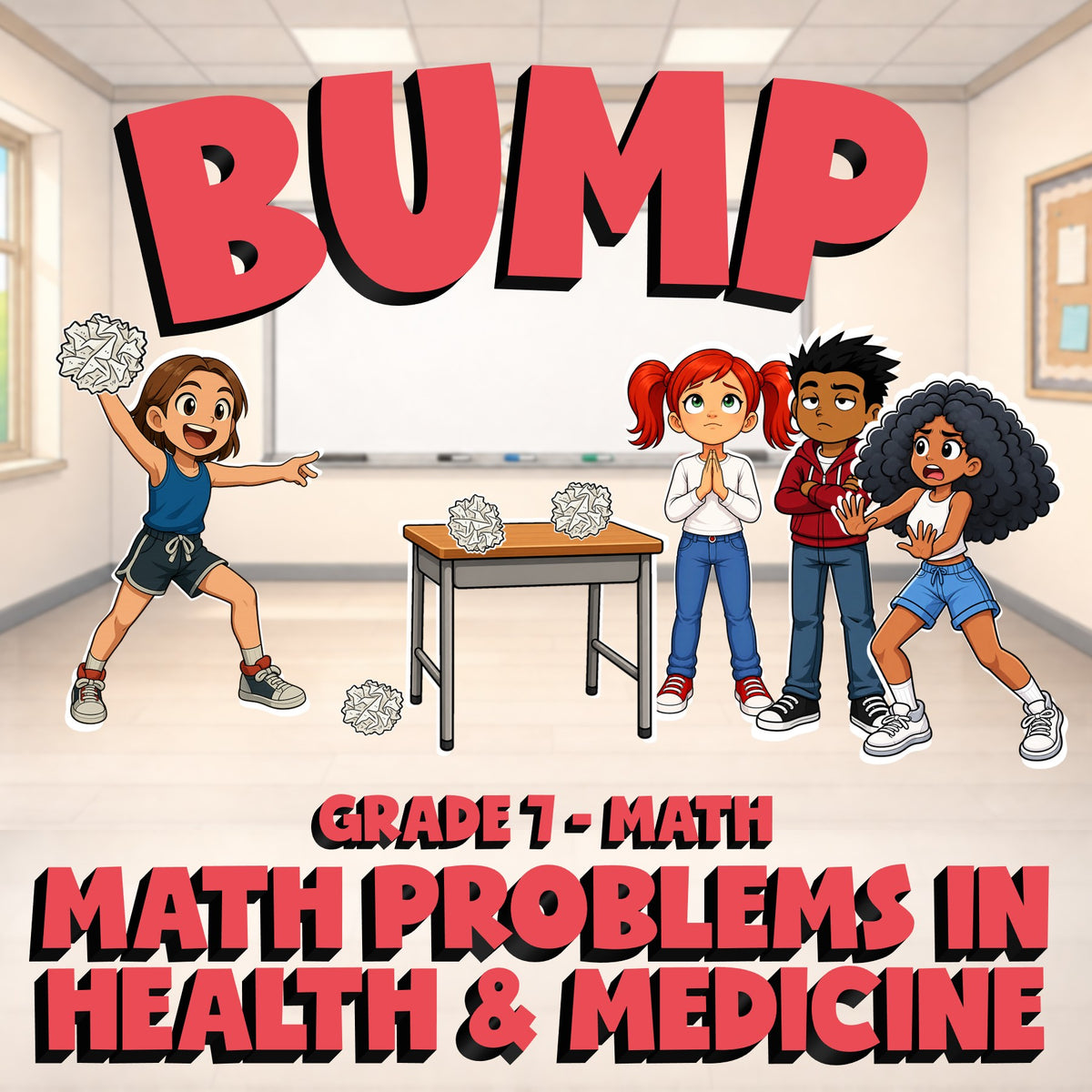 Math Problems in Health & Medicine BUMP Math Game - No Prep Grade 7 Review